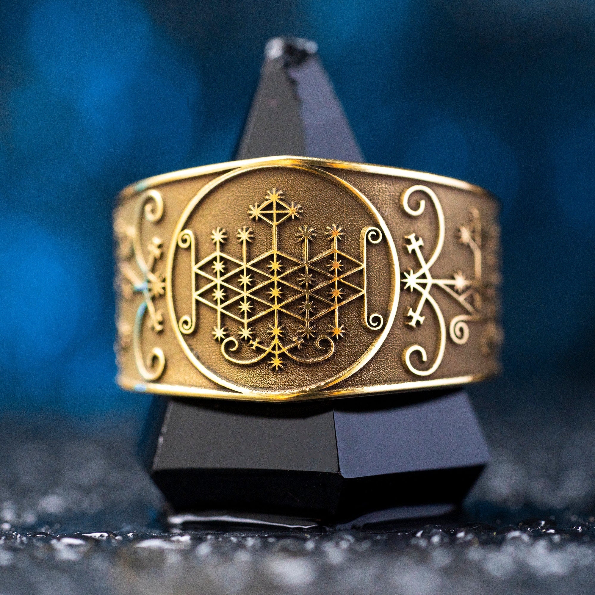 Ogoun Brass Ring: Yoruba Vodou Veve Amulet
