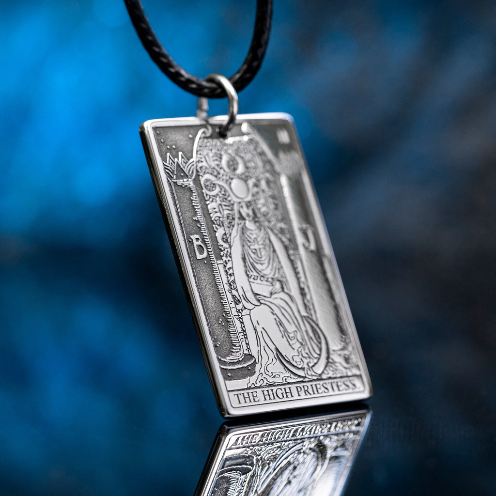 High Priestess Tarot Card Pendant: Stainless Steel Occult Amulet