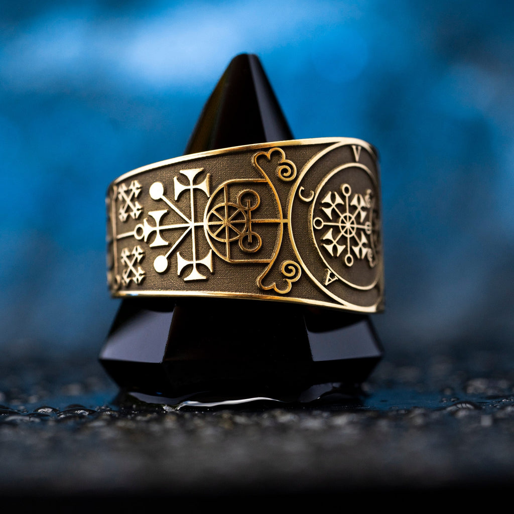 Valac Seal Ring: Brass Occult Ring, Adjustable Size
