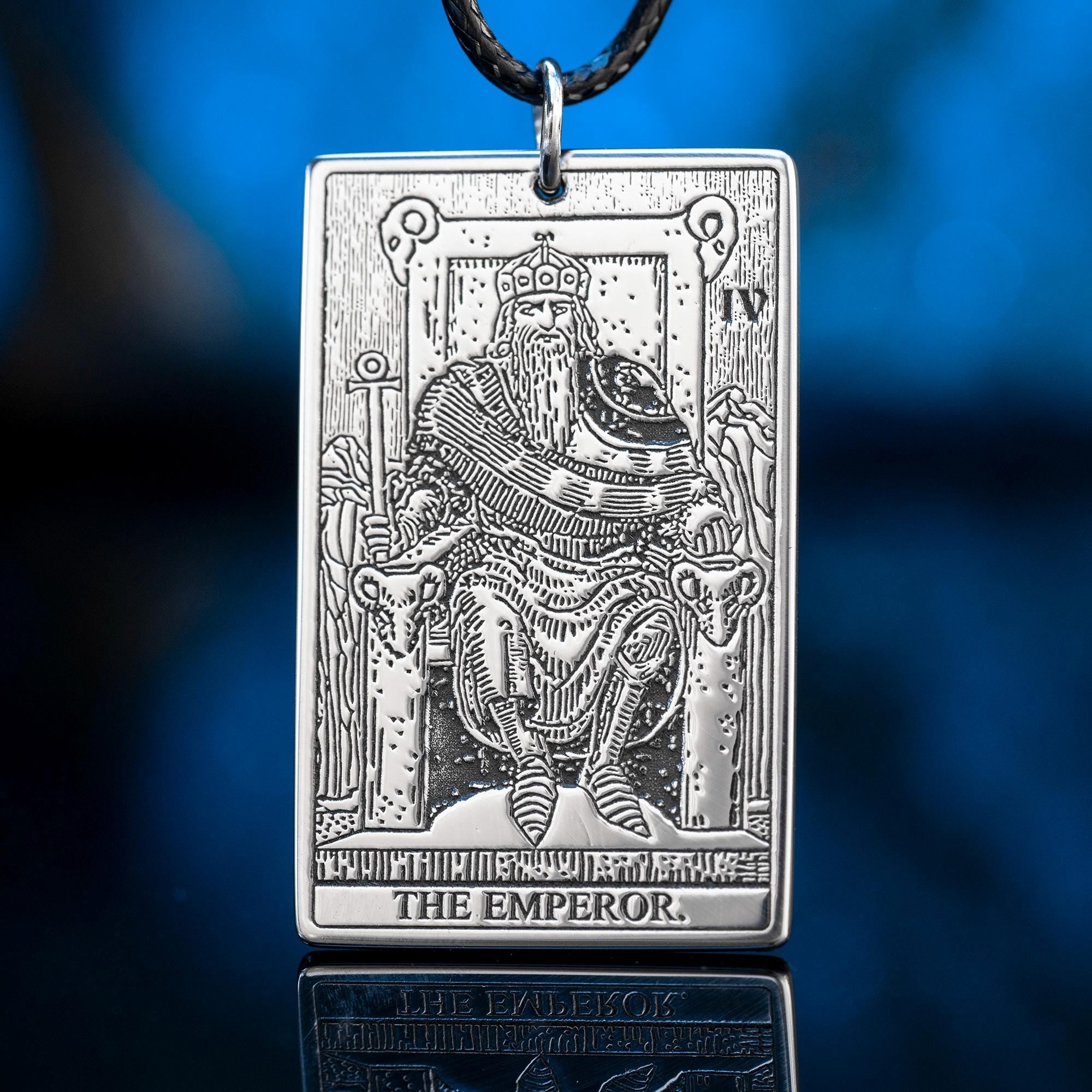 The Emperor Tarot Card Pendant: Stainless Steel Kabbalah Amulet