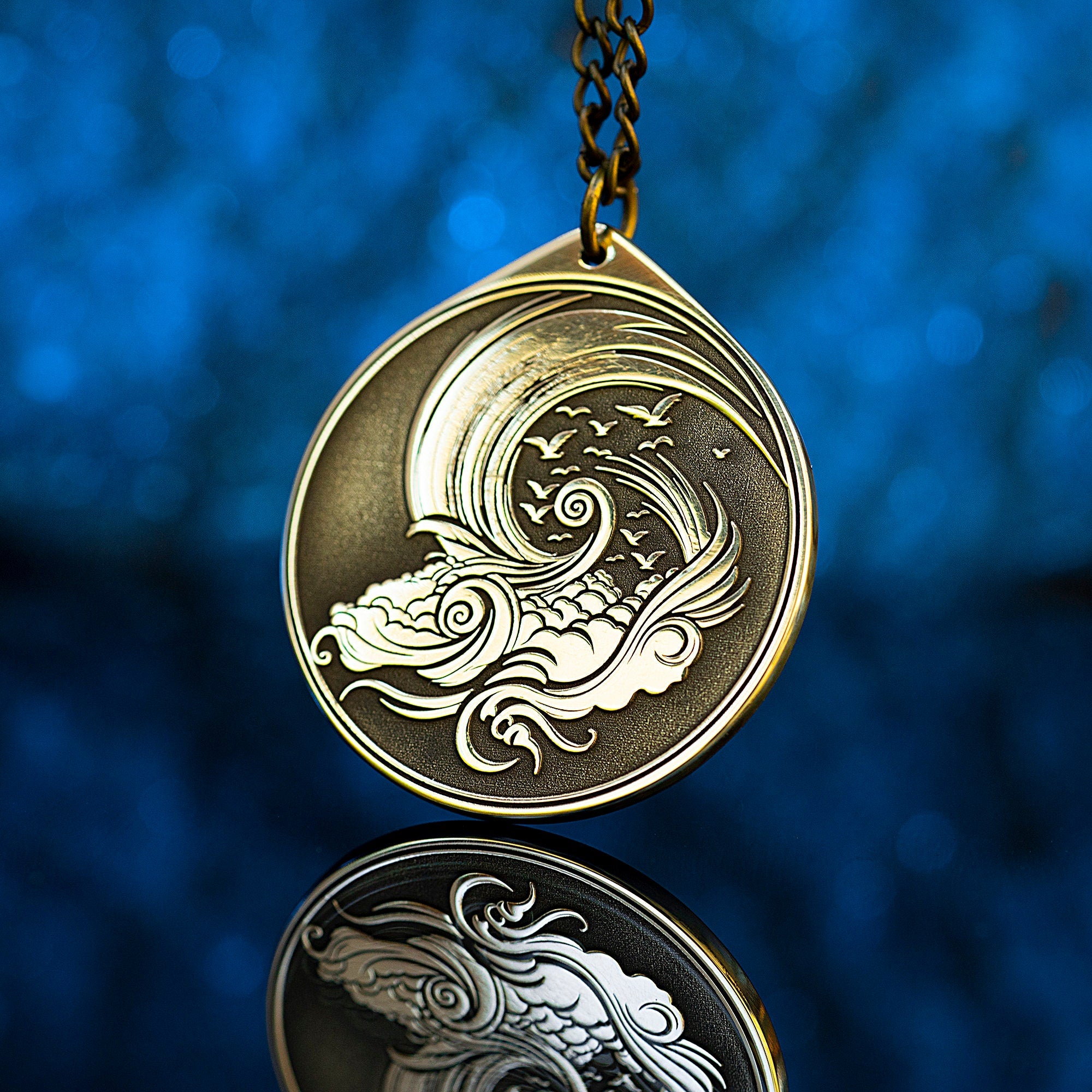 Air Element Brass Pendant: Alchemy Kabbalah Amulet