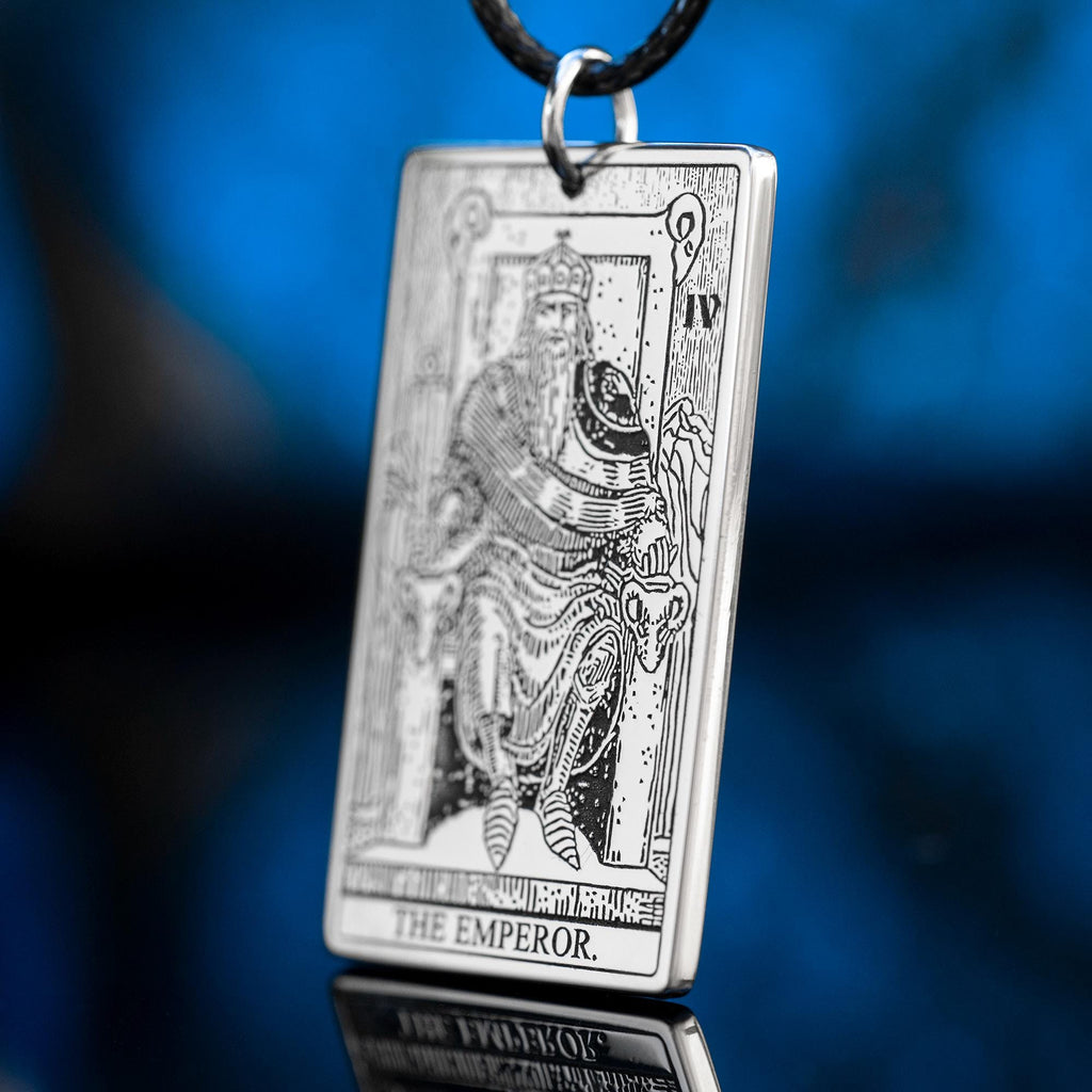 The Emperor Tarot Card Pendant: Stainless Steel Kabbalah Amulet