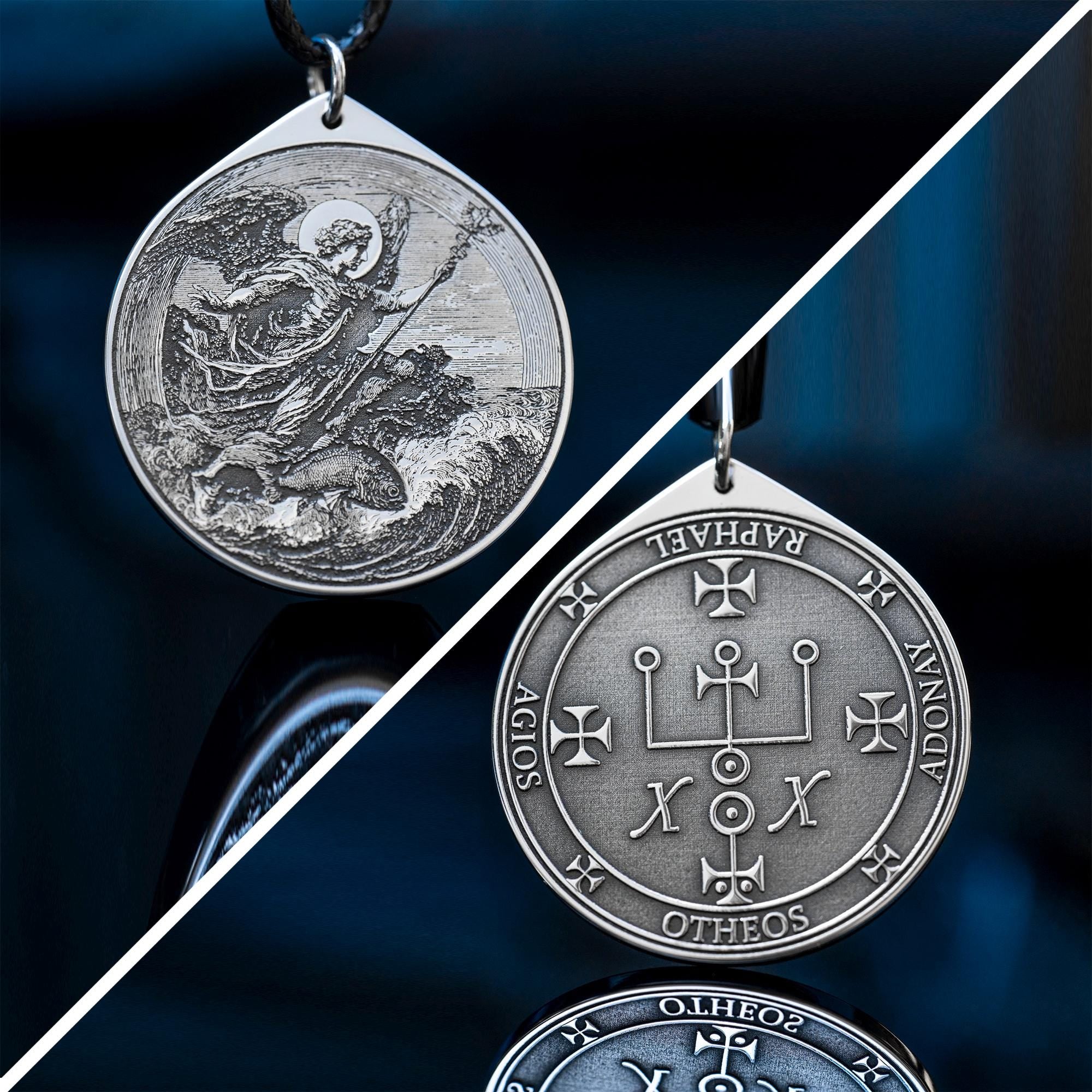 Archangel Raphael Pendant: Seal of Solomon Amulet - Stainless Steel