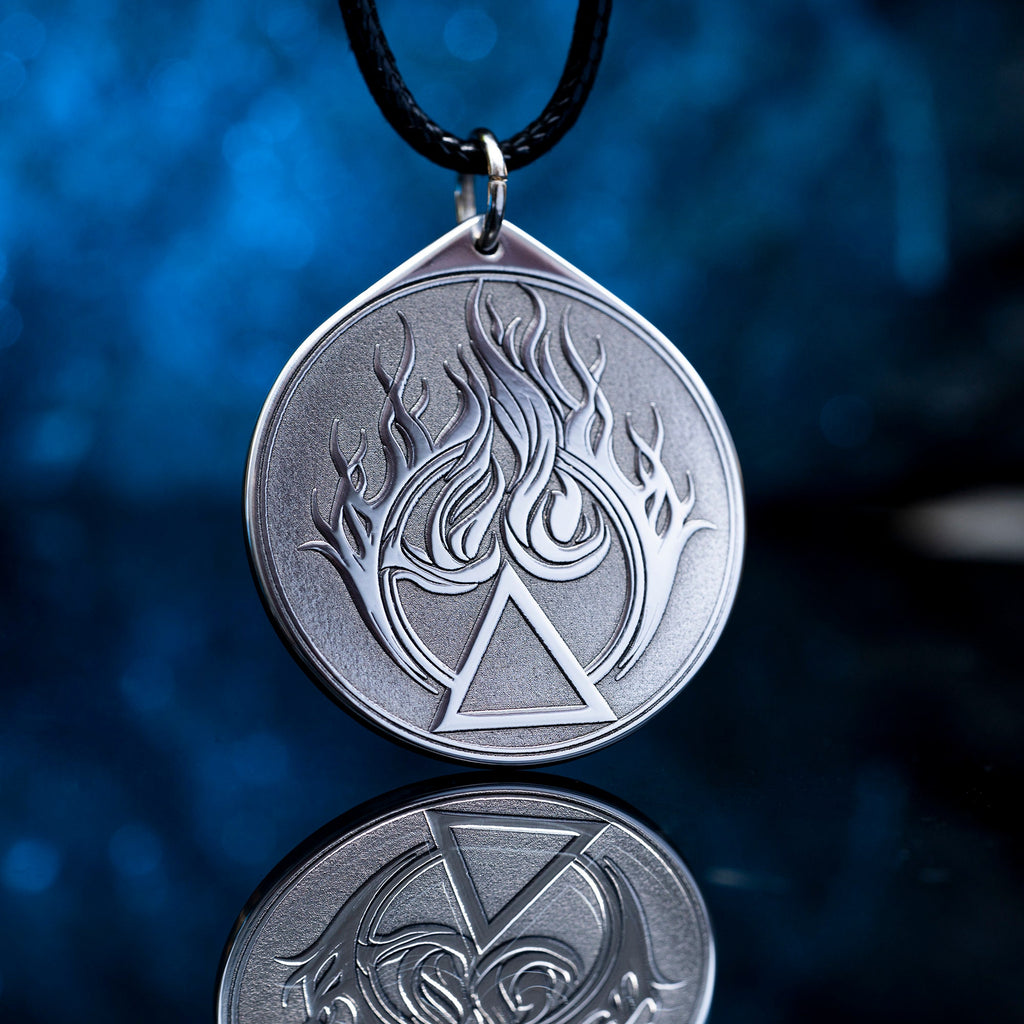 Fire Element Pendant: Alchemy Symbol Amulet, Stainless Steel