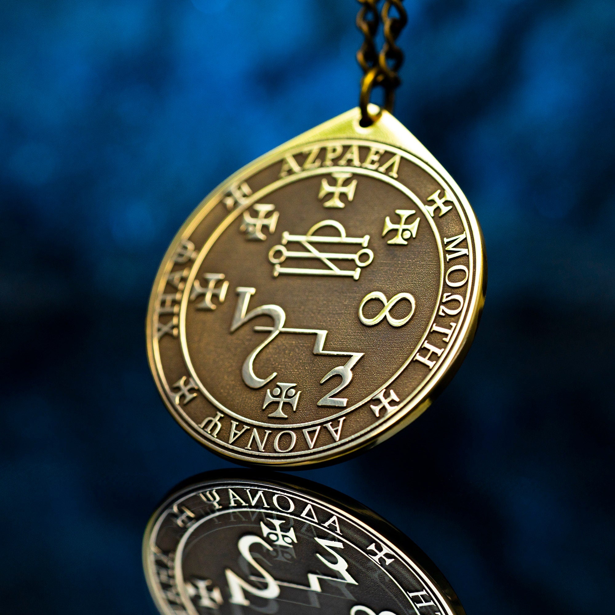 Archangel Azrael Brass Pendant: Seal of Solomon Kabbalah Amulet