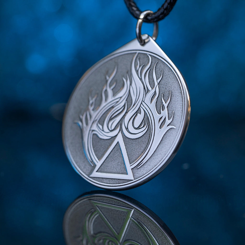 Fire Element Pendant: Alchemy Symbol Amulet, Stainless Steel