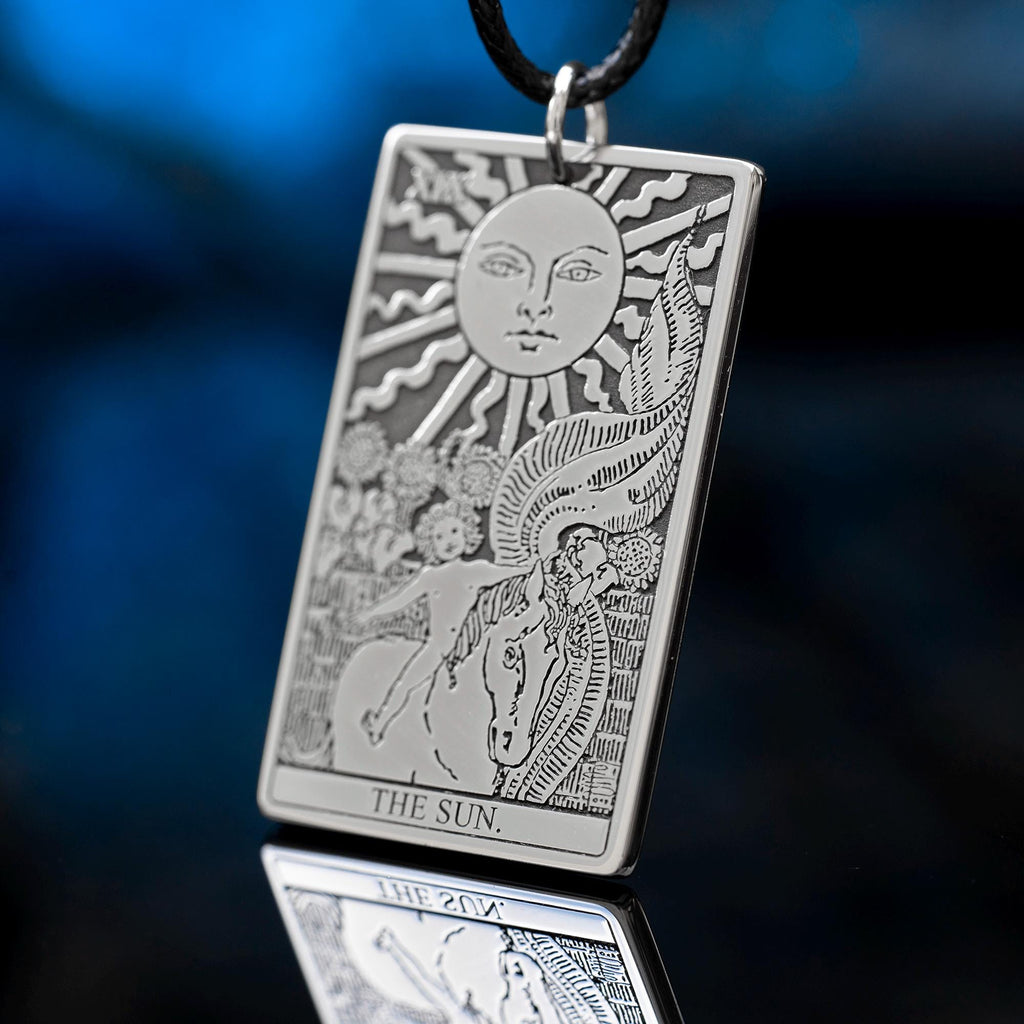 The Sun Tarot Card Pendant: Stainless Steel Occult Amulet