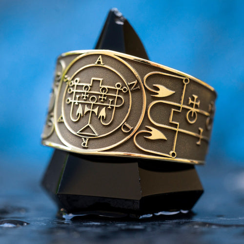Andras seal ring with Ars Goetia demon sigil engraved as a dark occult talisman