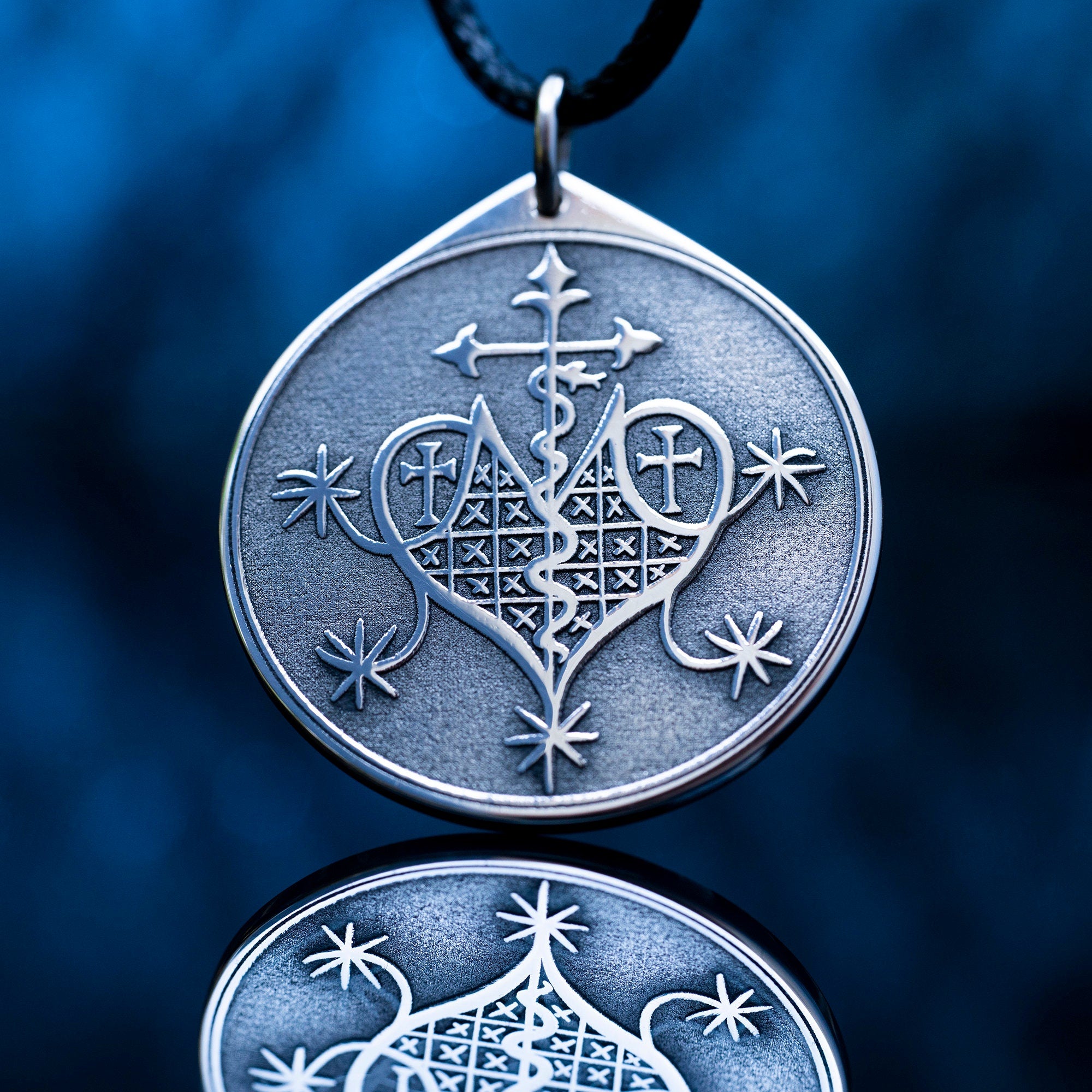 Marie Laveau Veve Pendant: Sacred Voodoo Symbol of Wisdom and Protection, Occult talisman