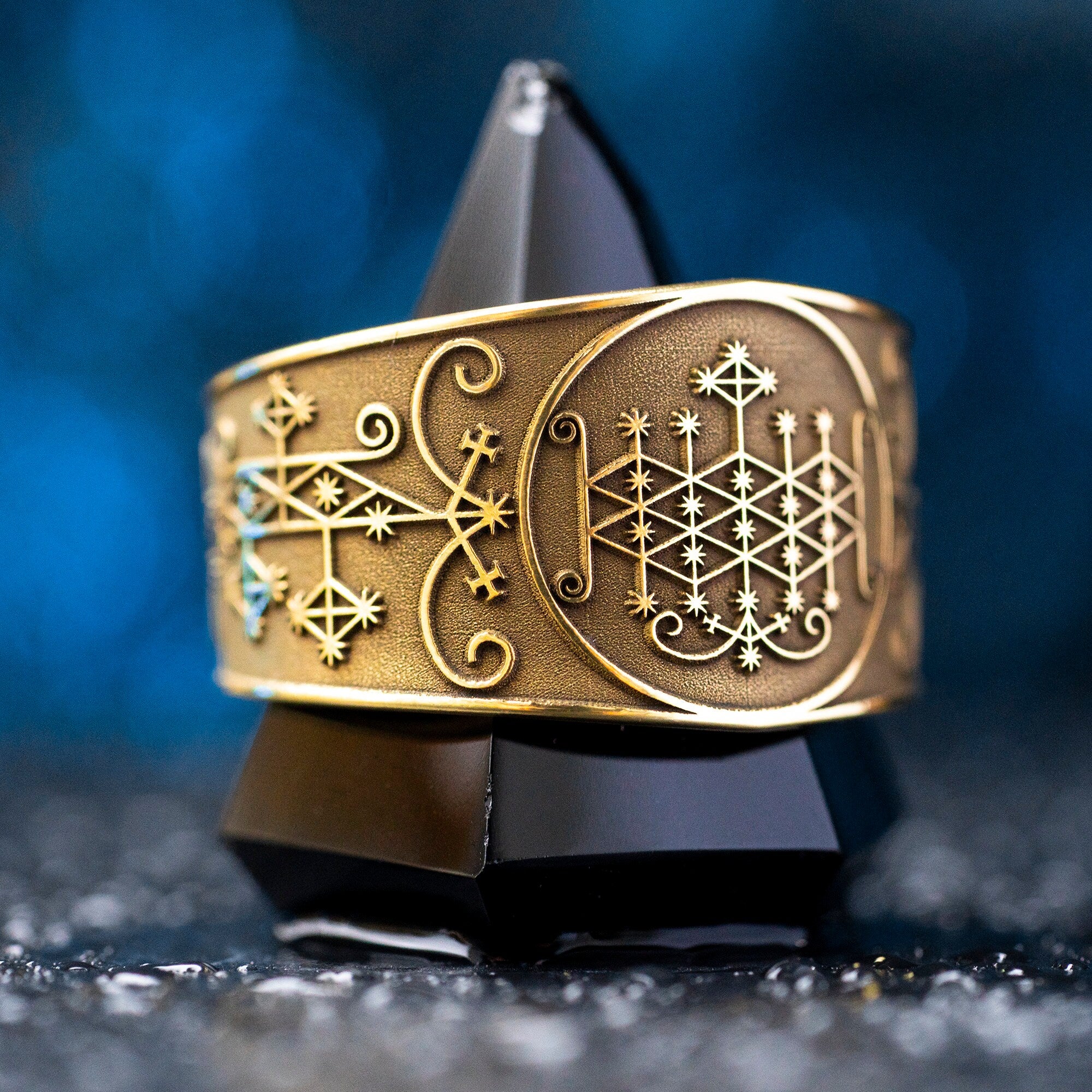 Ogoun Brass Ring: Yoruba Vodou Veve Amulet