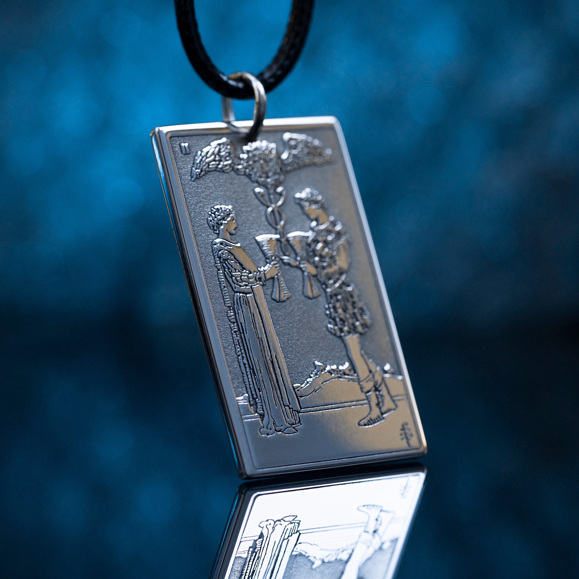 Two of Cups Tarot Card Pendant: Stainless Steel Occult Amulet