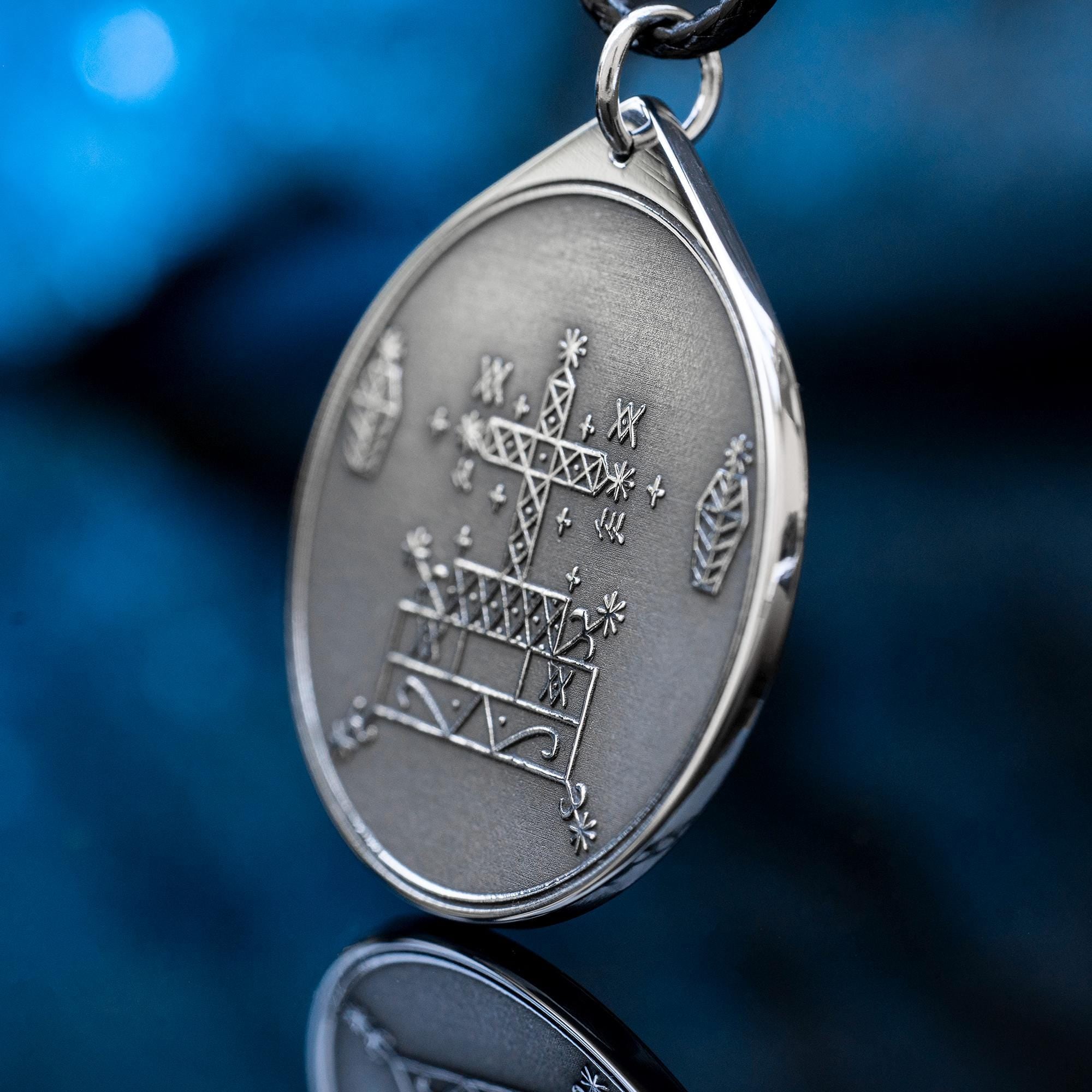 Baron Samedi Veve Amulet Pendant: Vodou Loa Seal, Stainless Steel