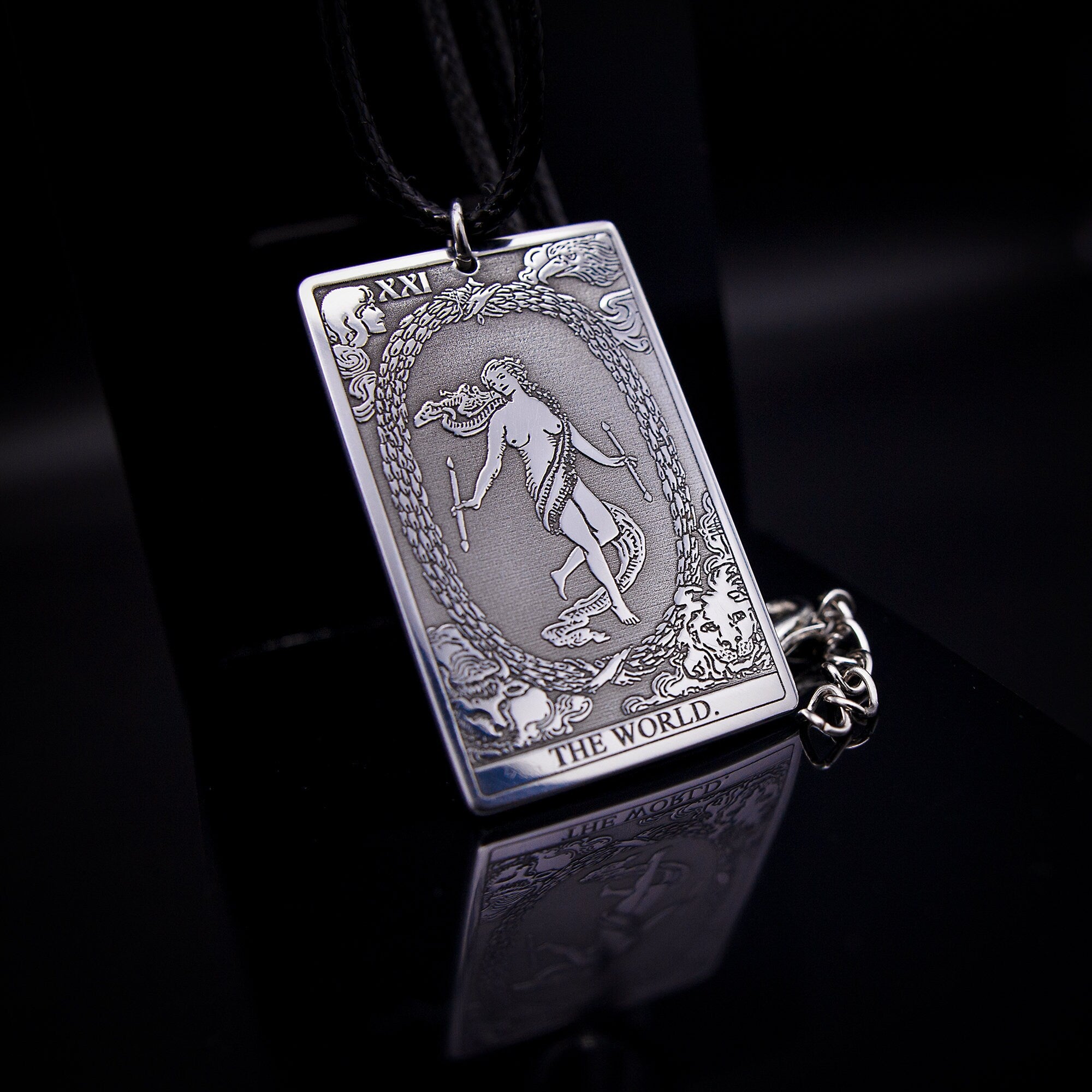 The World Tarot Card Pendant: Stainless Steel Kabbalah Amulet