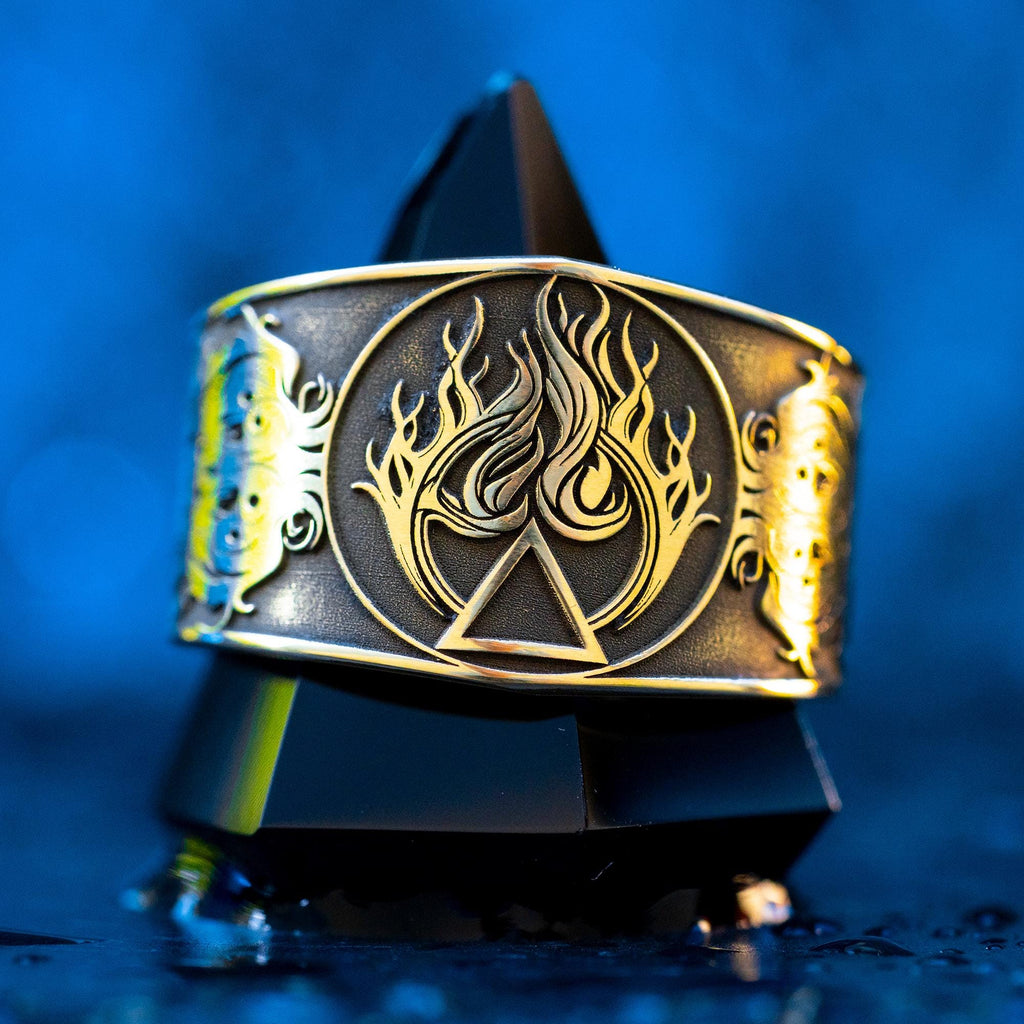 Alchemical Fire Symbol Brass Ring: Wiccan Esoteric Jewelry