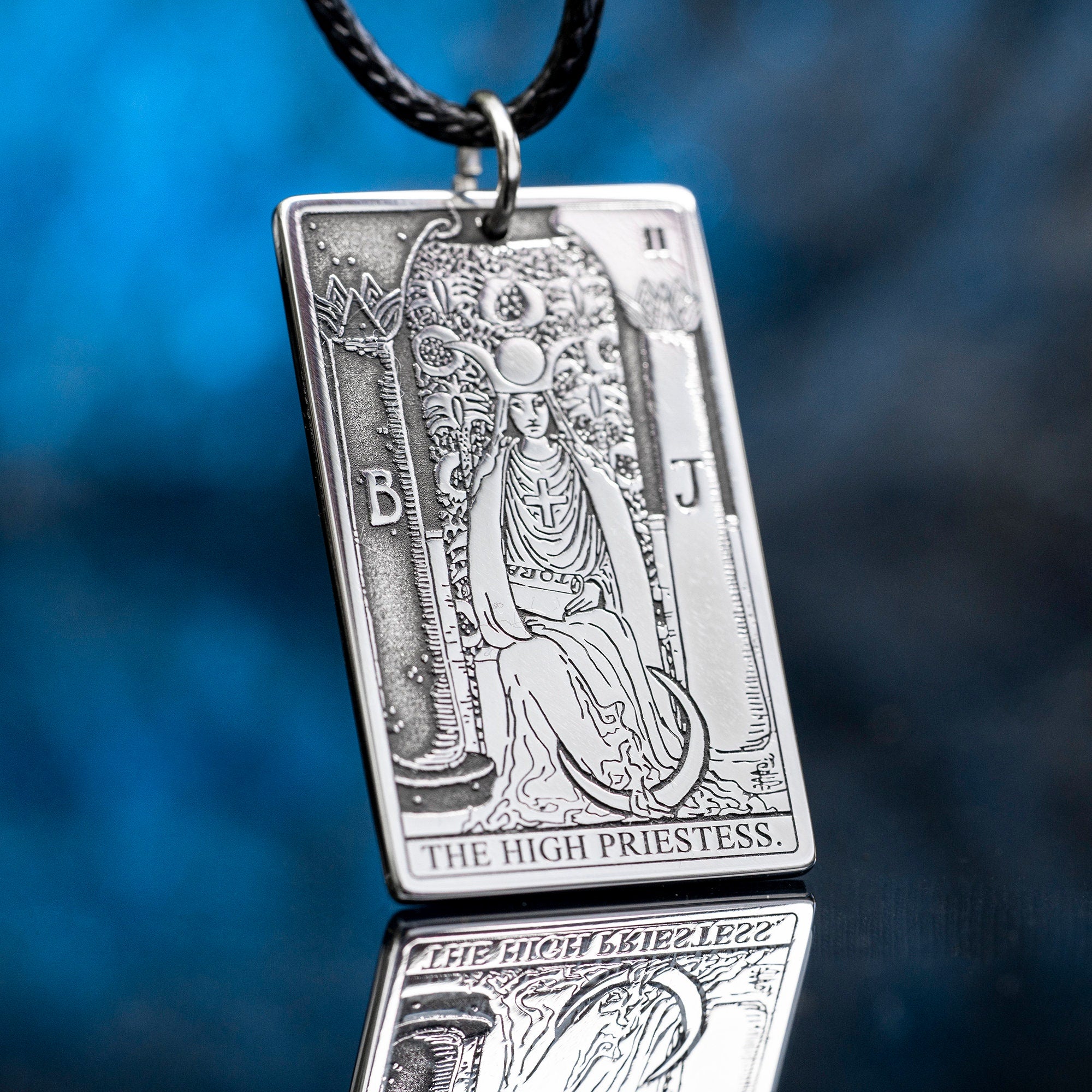 High Priestess Tarot Card Pendant: Stainless Steel Occult Amulet