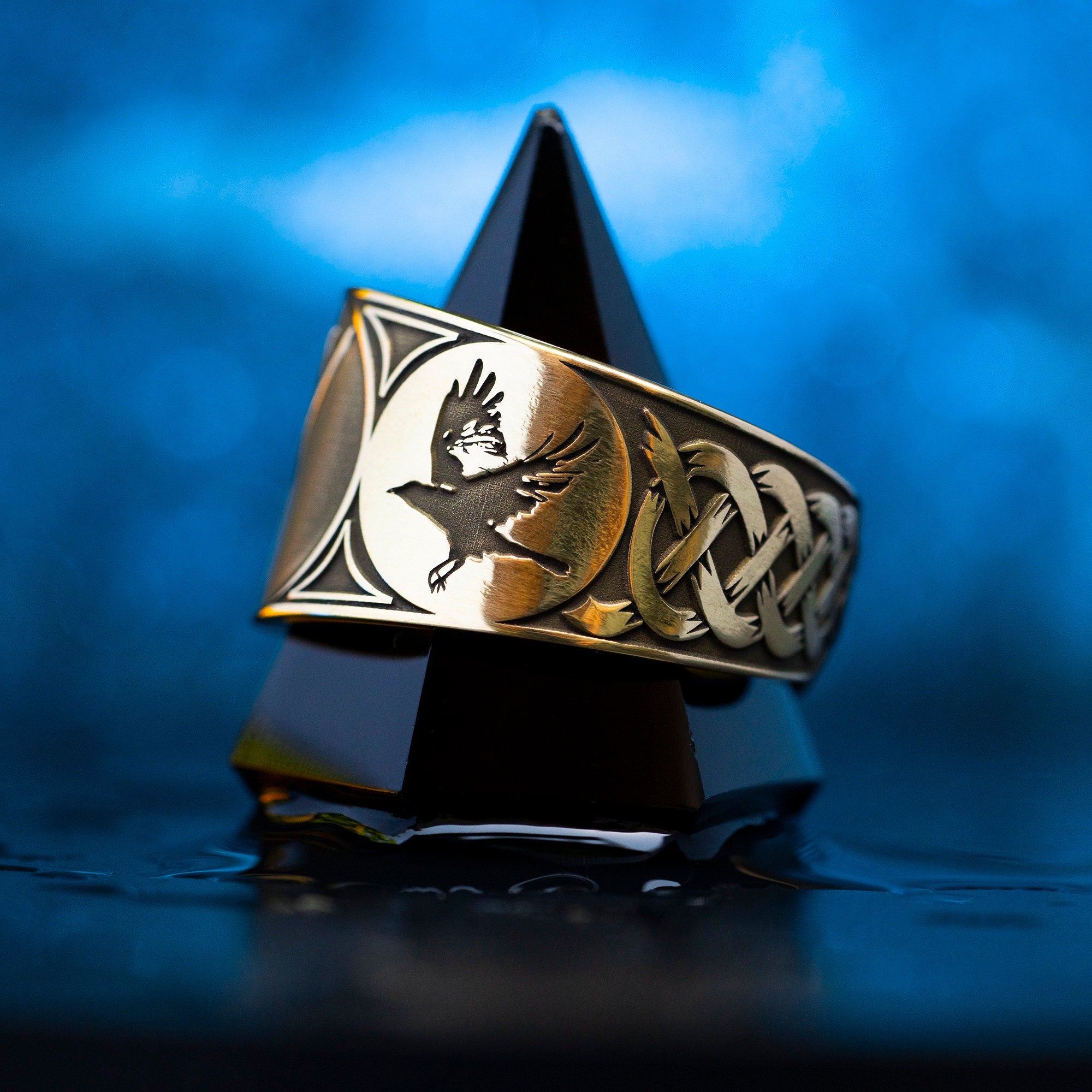 Rune Ring Huginn and Muninn viking ring North Celtic amulet talisman occult magic adjustable ring