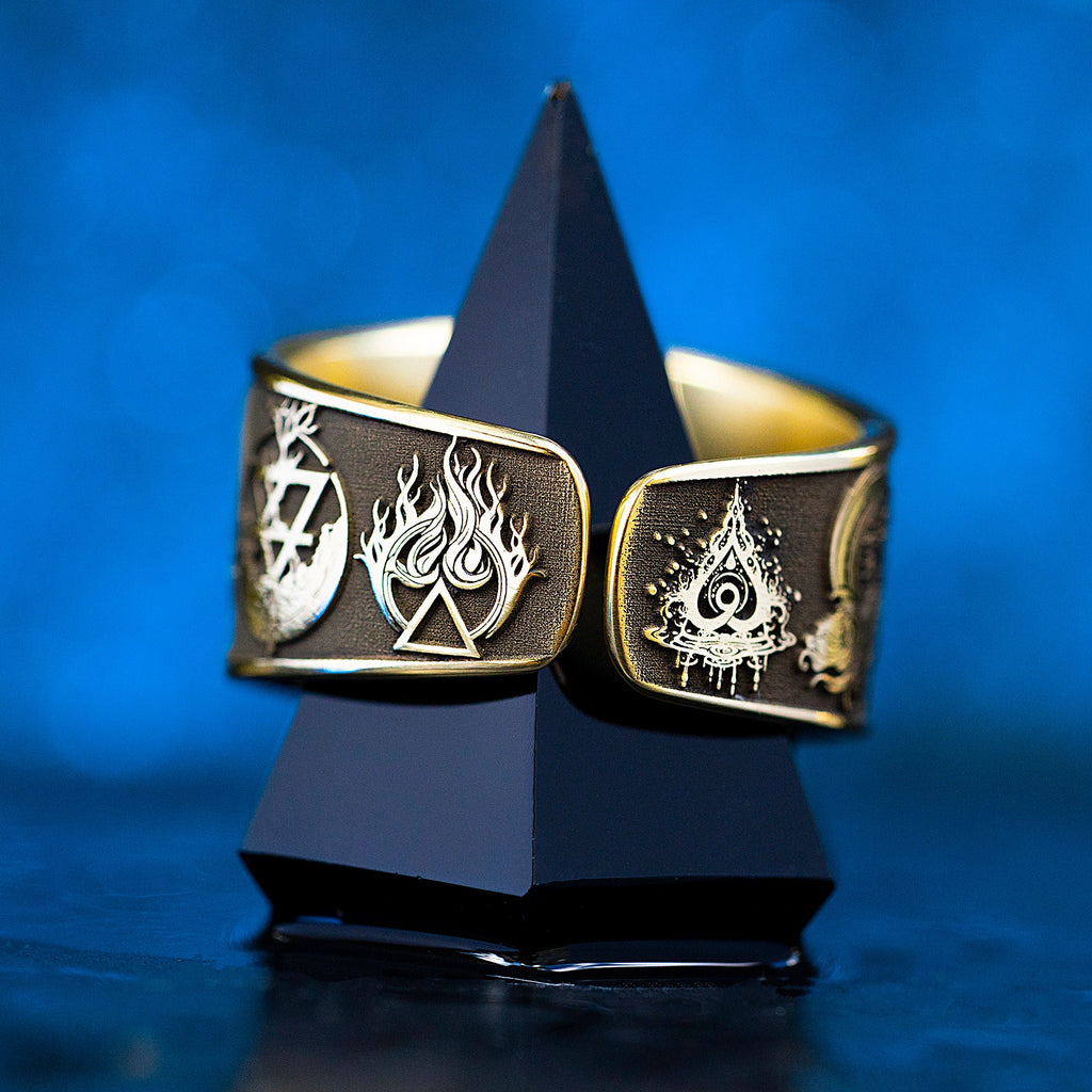 Alchemy Seal Ring: Elemental Cycle of Life and Death, Kabbalah Occult Goetia Talisman