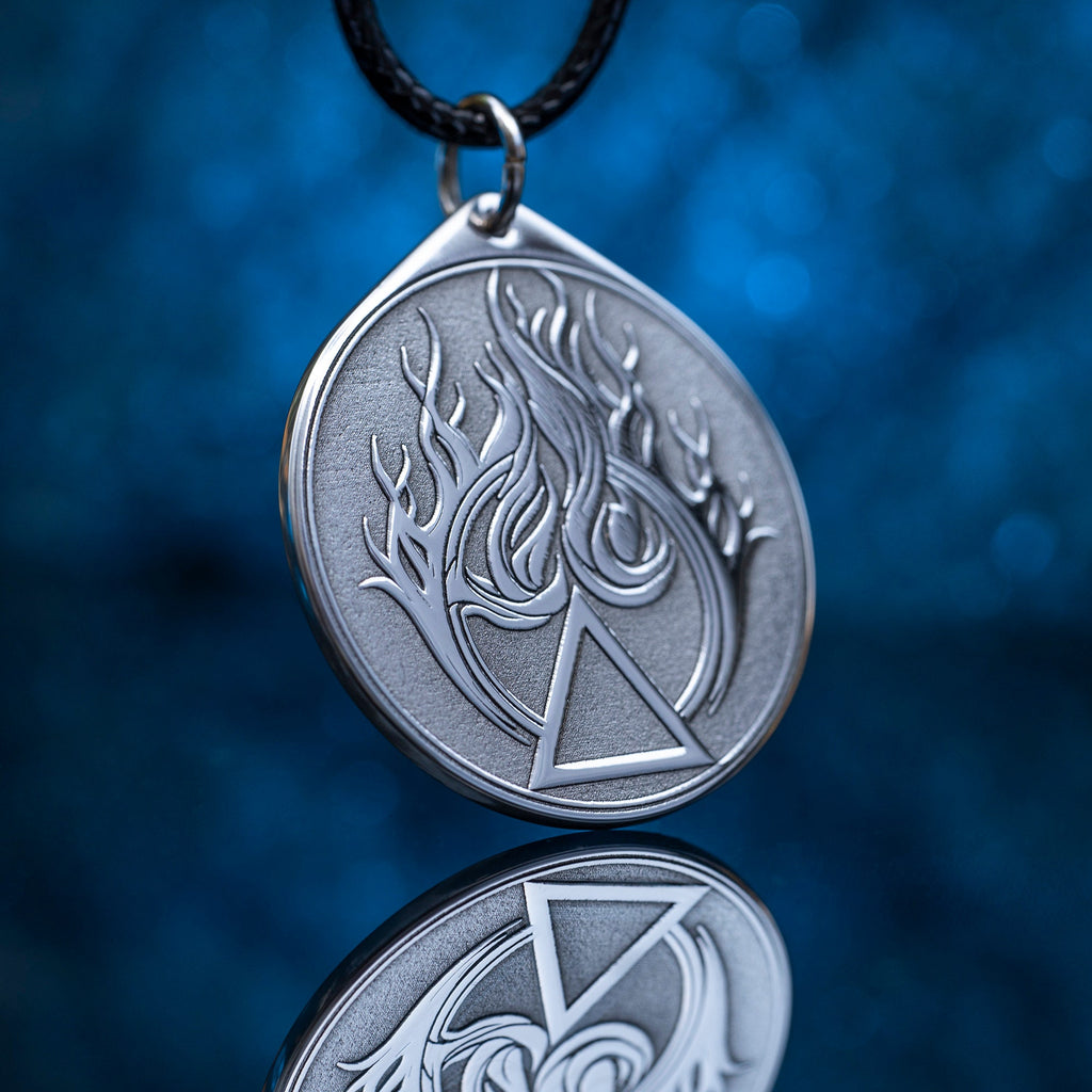 Fire Element Pendant: Alchemy Symbol Amulet, Stainless Steel