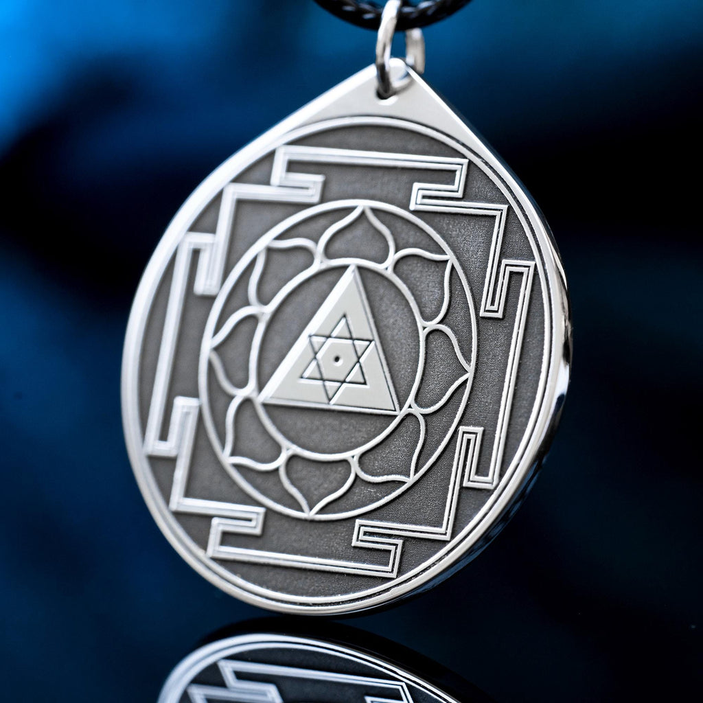 Sri Yantra Pendant: Sacred Geometry Talisman, Stainless Steel