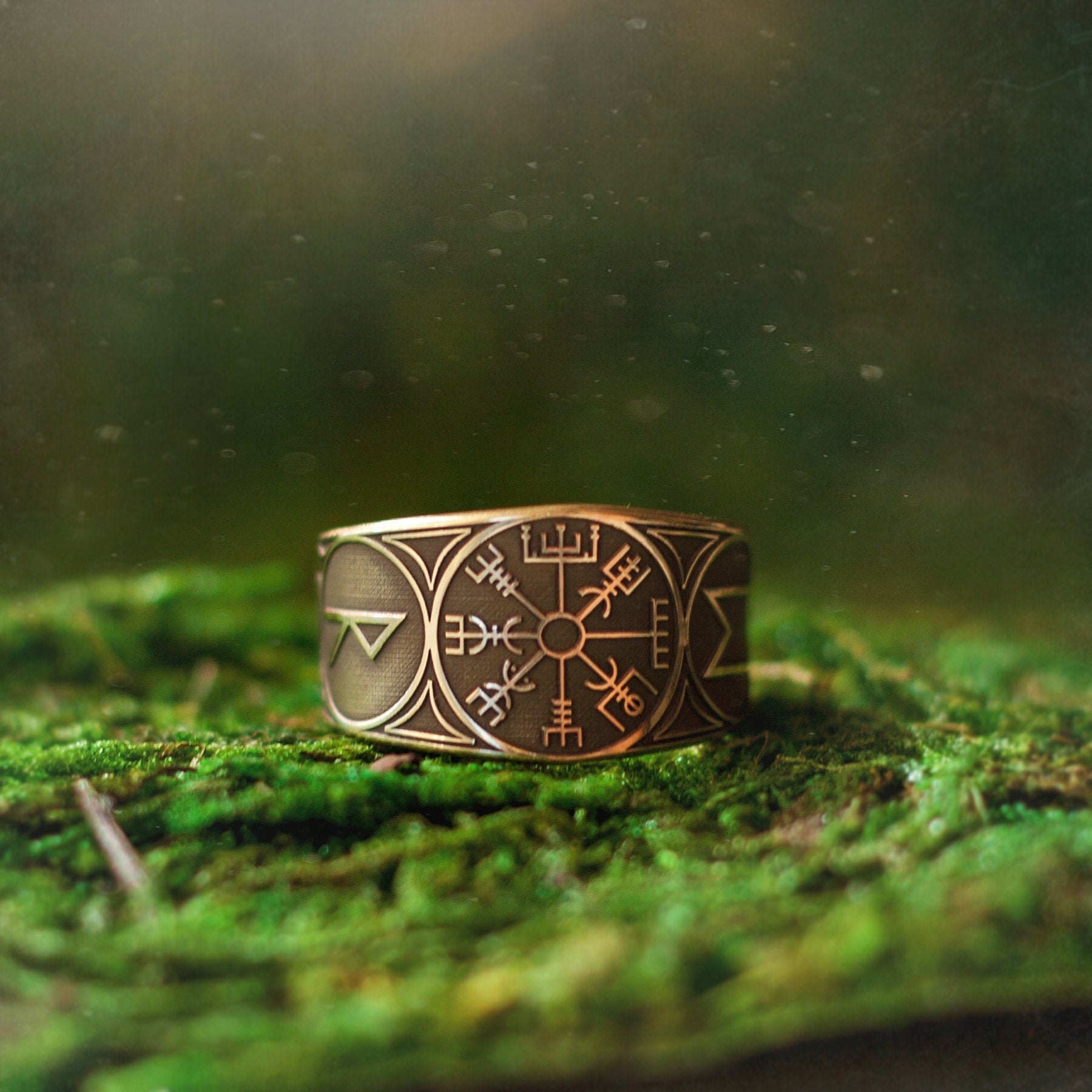 Viking Vegvisir Rune adjustable ring North Celtic amulet talisman occult magic