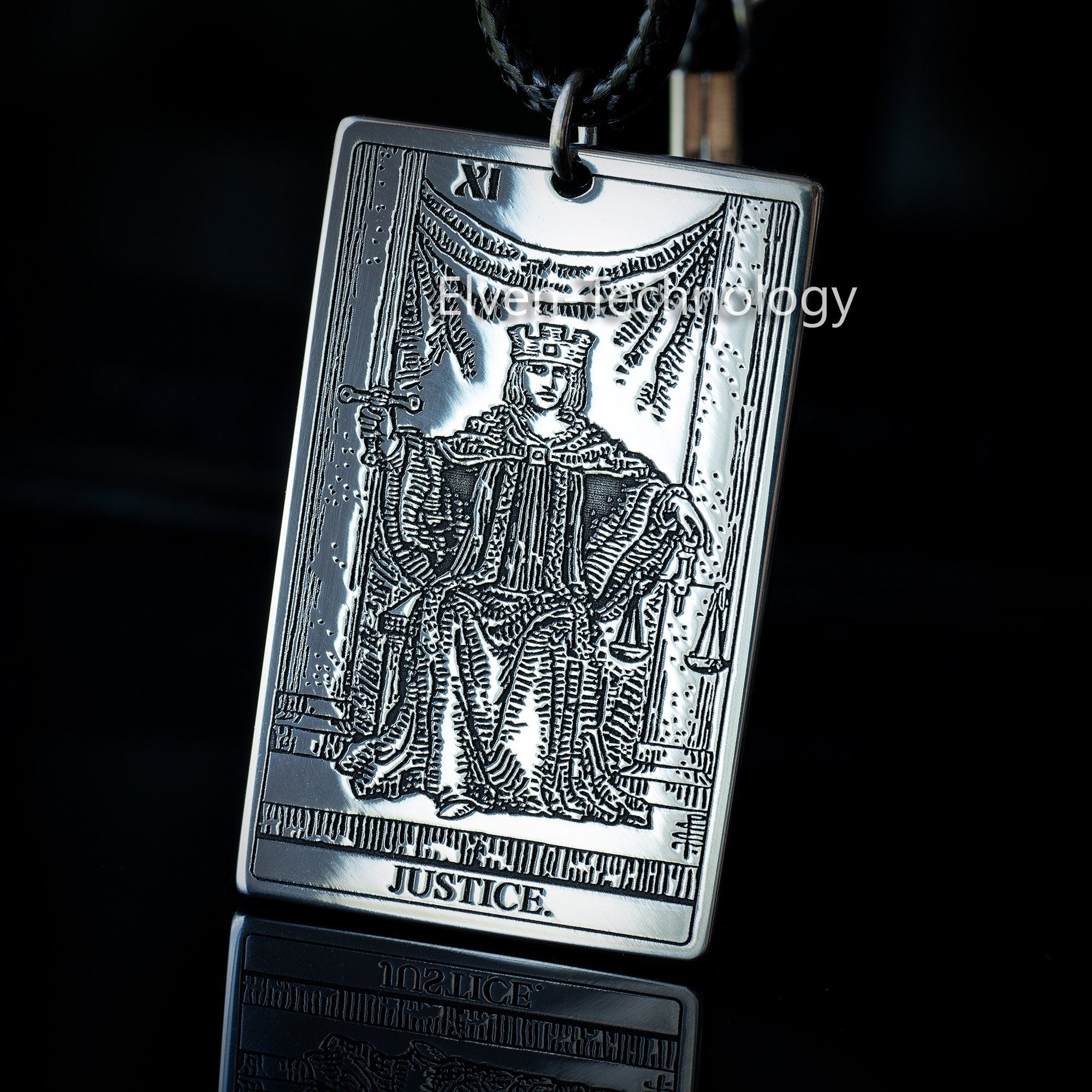 Justice Tarot Card Pendant: Stainless Steel Occult Amulet
