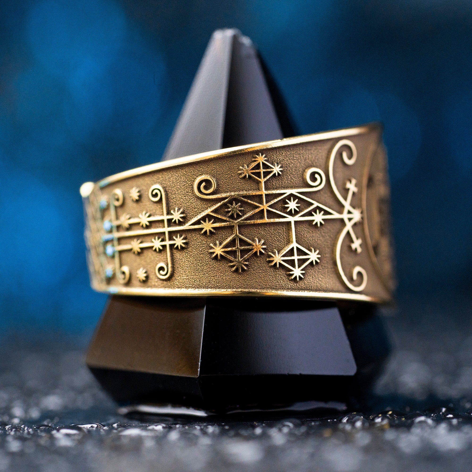 Ogoun Brass Ring: Yoruba Vodou Veve Amulet