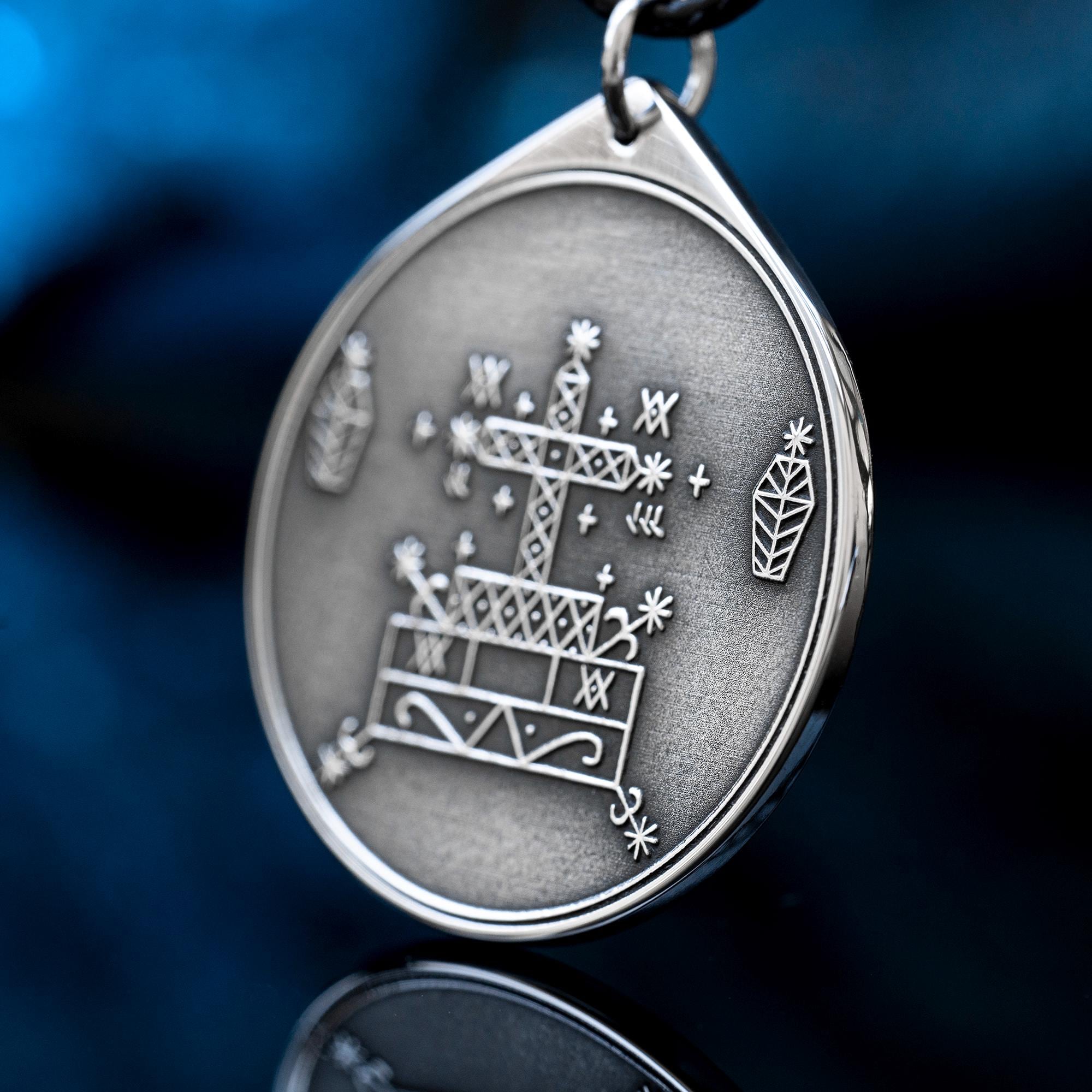 Baron Samedi Veve Amulet Pendant: Vodou Loa Seal, Stainless Steel