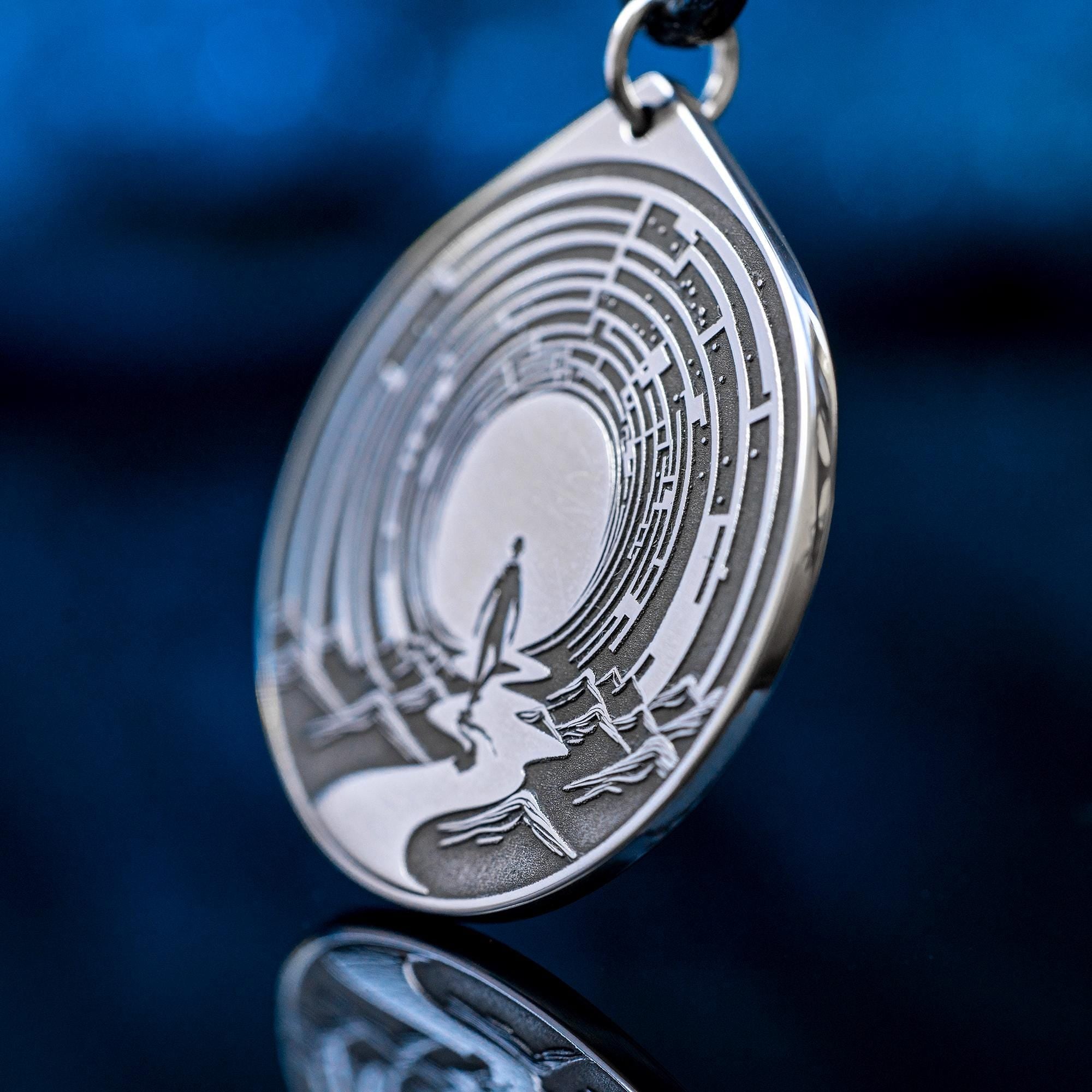 Labyrinth of Life Stainless Steel Amulet Pendant: Kabbalah Occult Talisman