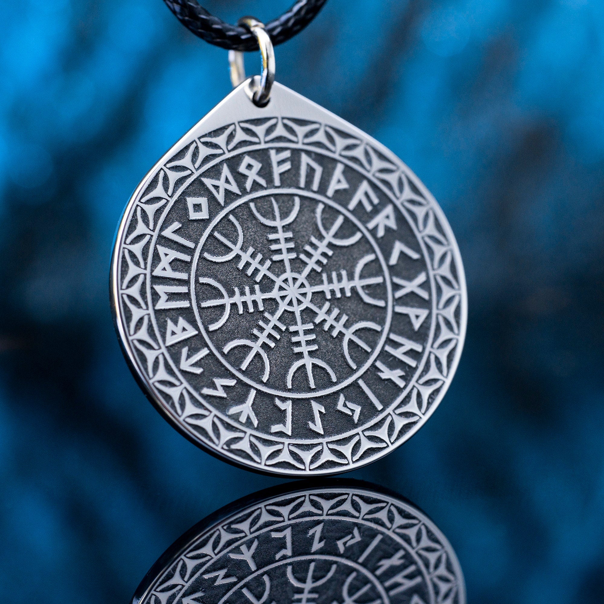 Viking The Helm of Awe Rune pendant in Wheel of Universe North Celtic amulet Elder Futhark talisman pagan occult magic