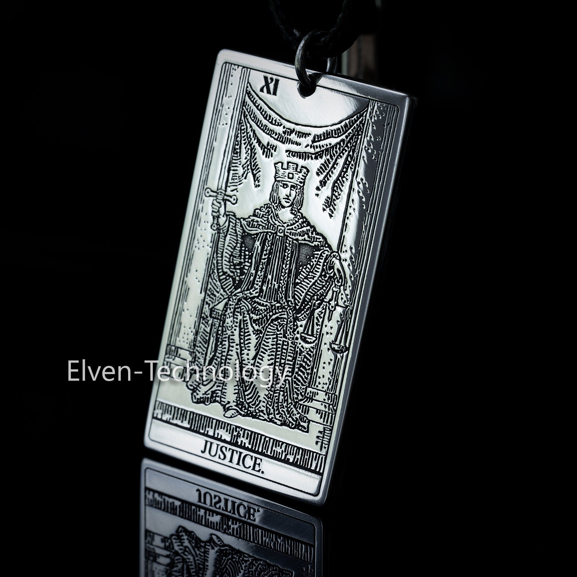 Justice Tarot Card Pendant: Stainless Steel Occult Amulet