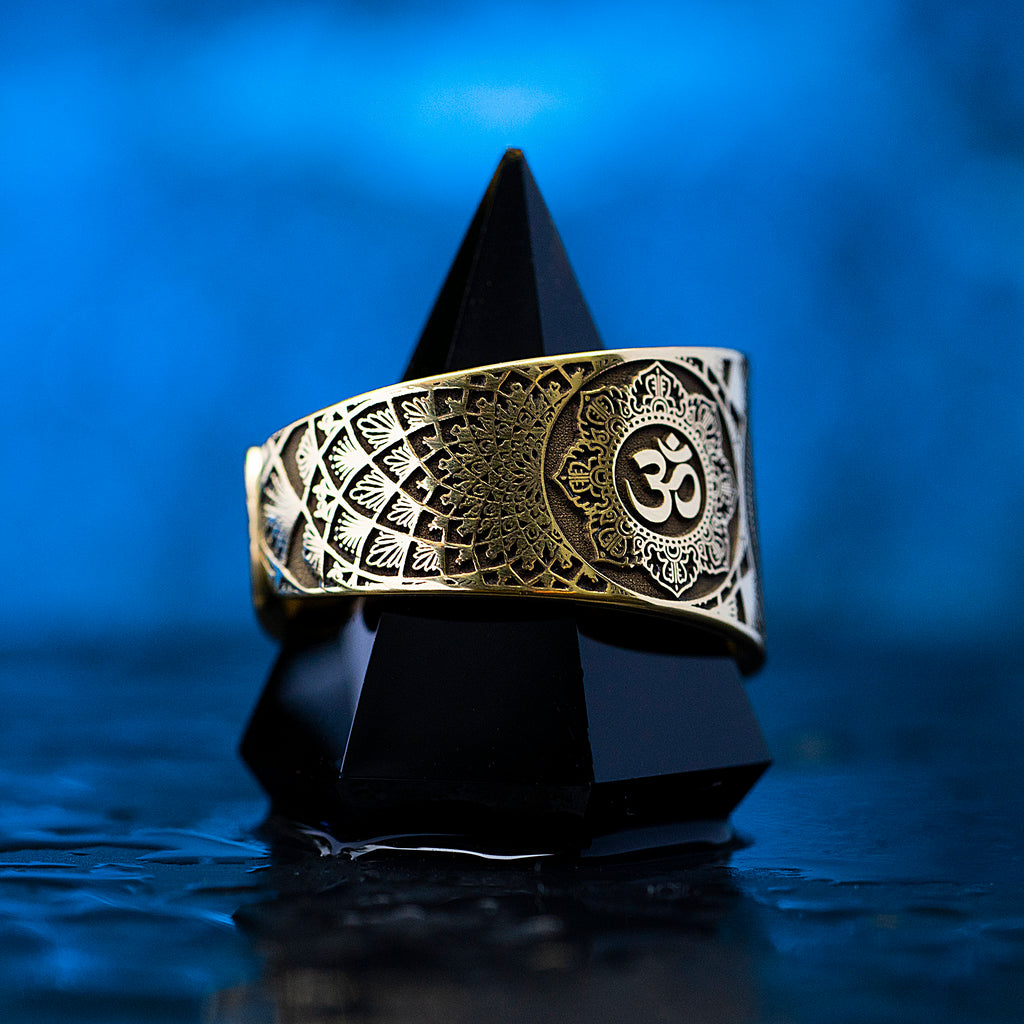 Sudarshan OM Lotus Yantra Ring: Sacred Hindu Symbol of Protection and Cosmic Balance