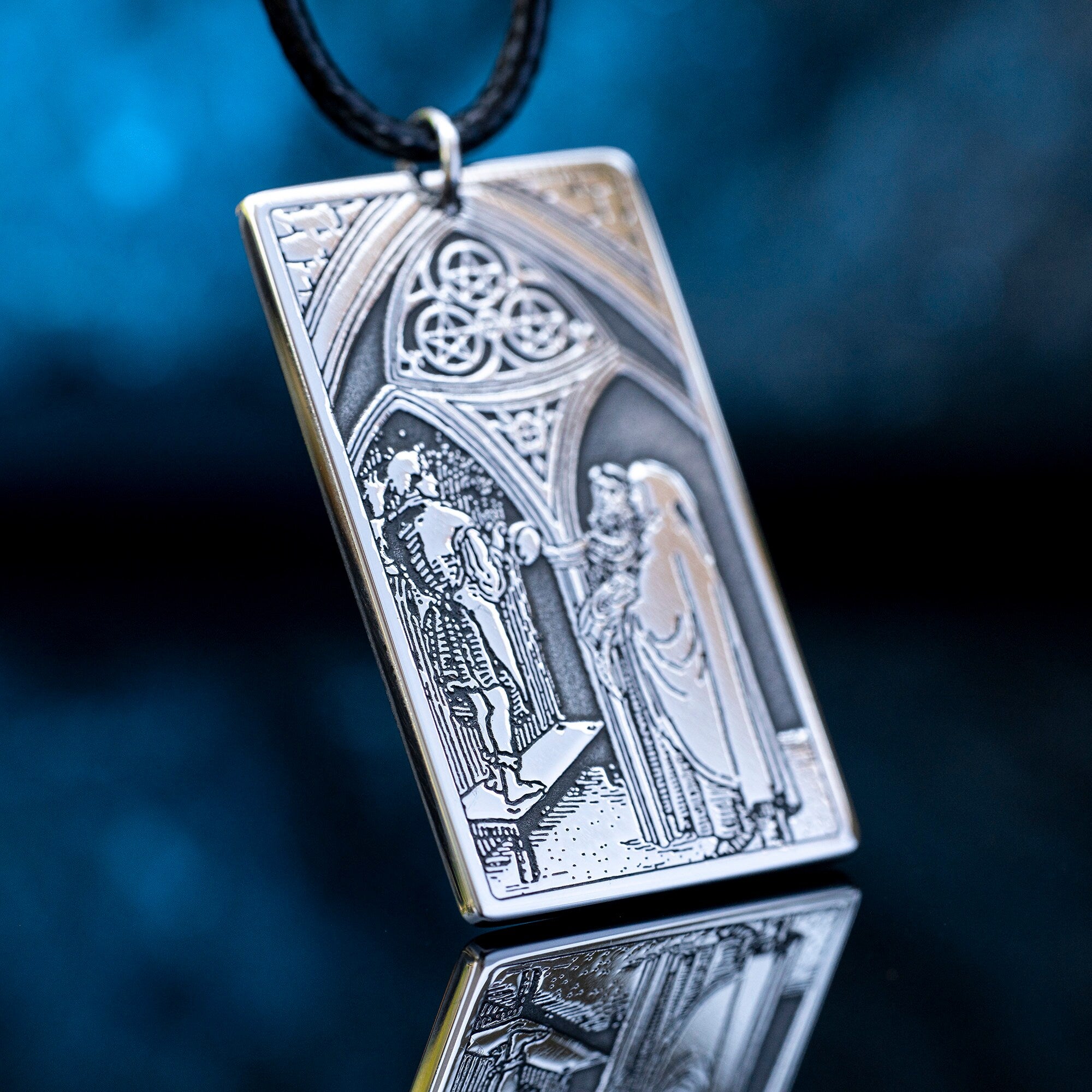 Three of Pentacles Tarot Card Pendant: High Arcana Occult Amulet