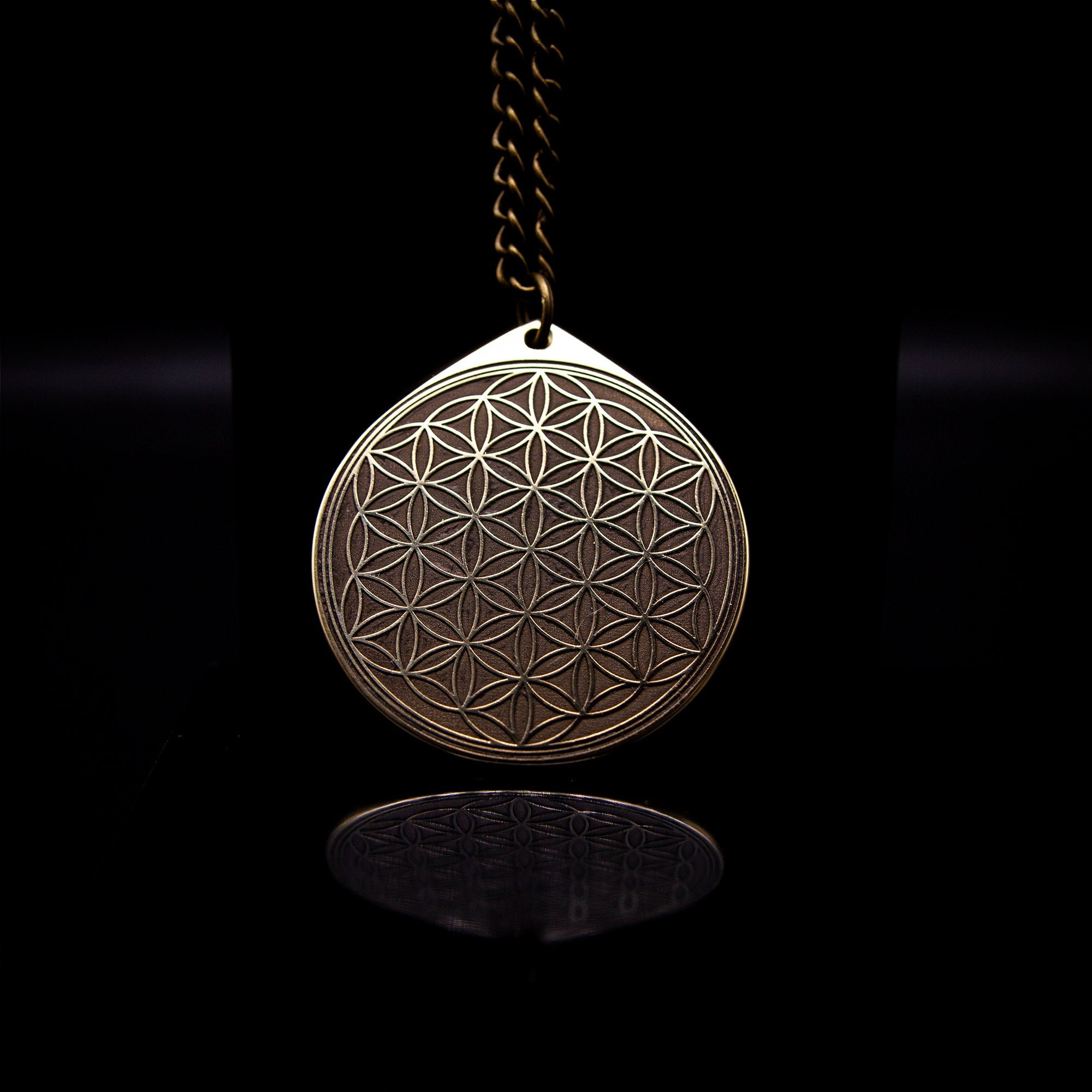Flower of Life Brass Pendant: Goetia Kabbalah Amulet Talisman