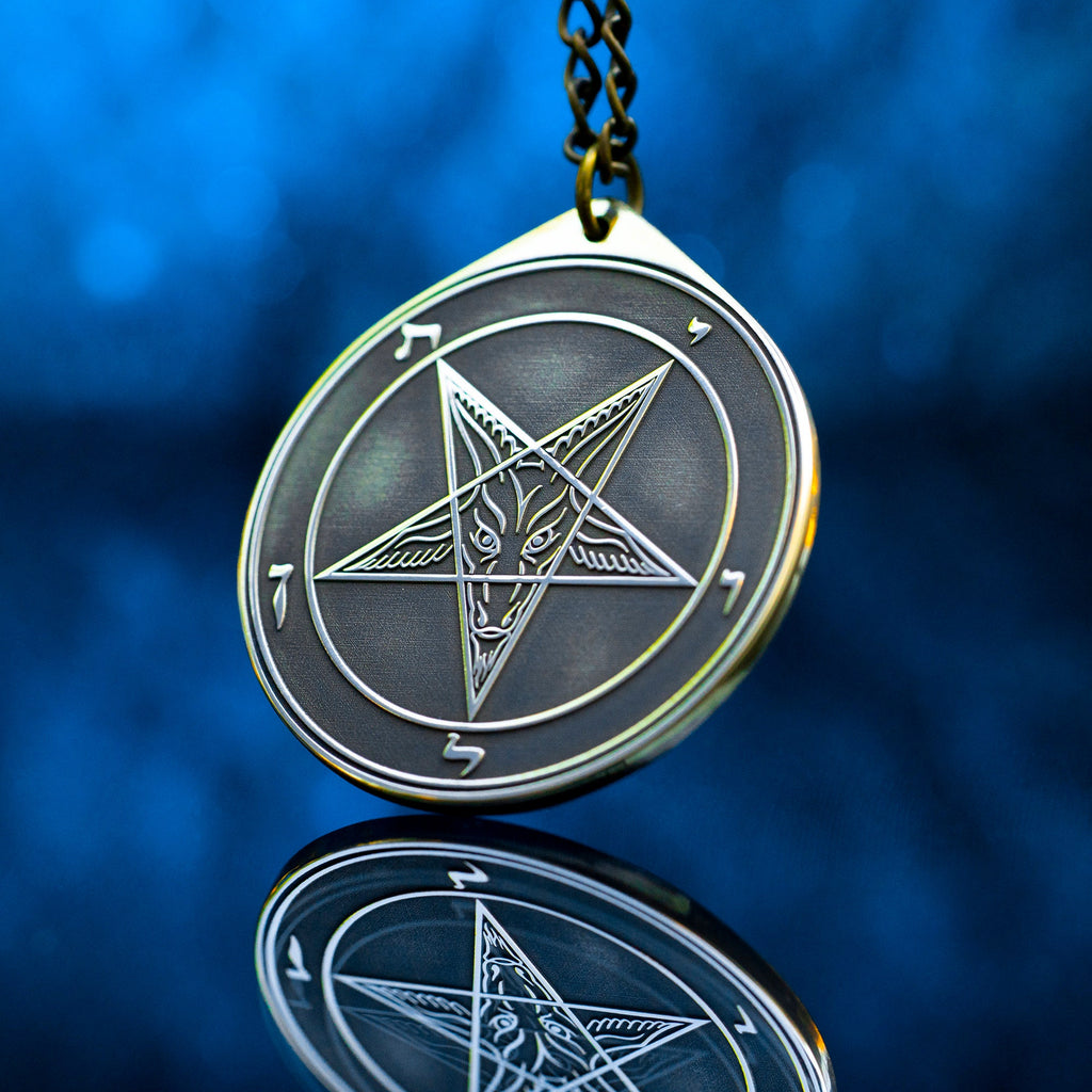 Baphomet Seal Pendant: Brass Occult Talisman, Sacred Geometry