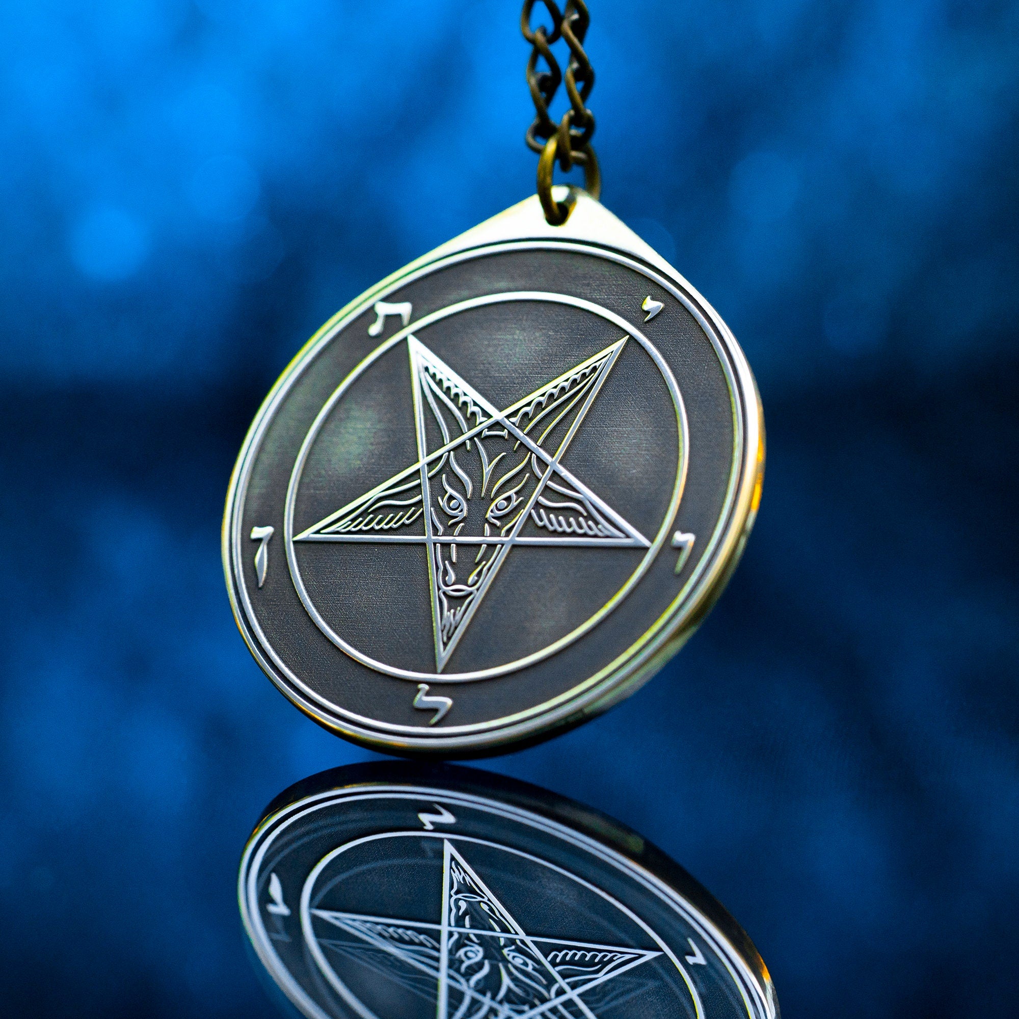 Baphomet Seal Pendant: Brass Occult Talisman, Sacred Geometry