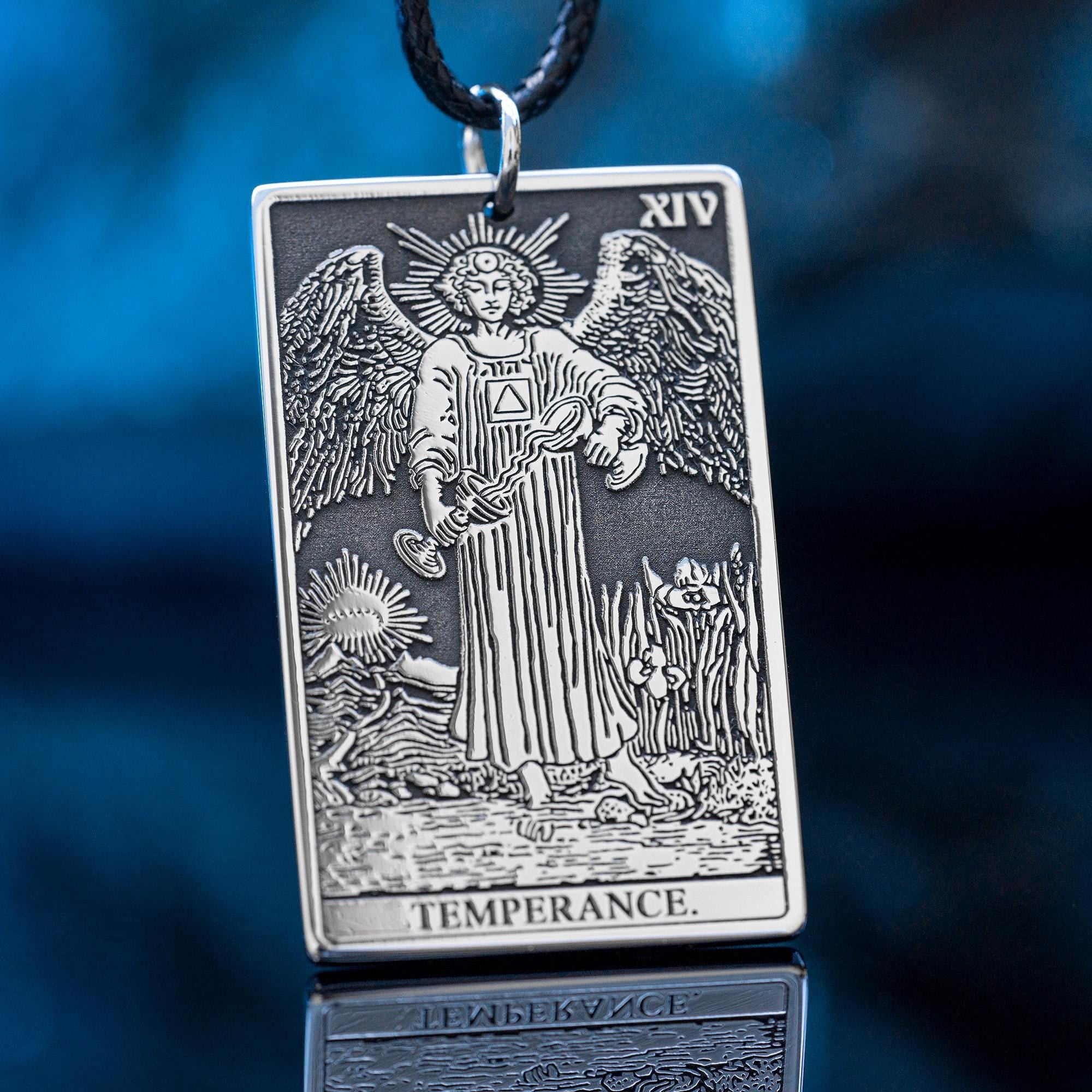 Temperance Tarot Card Pendant: Stainless Steel Occult Amulet