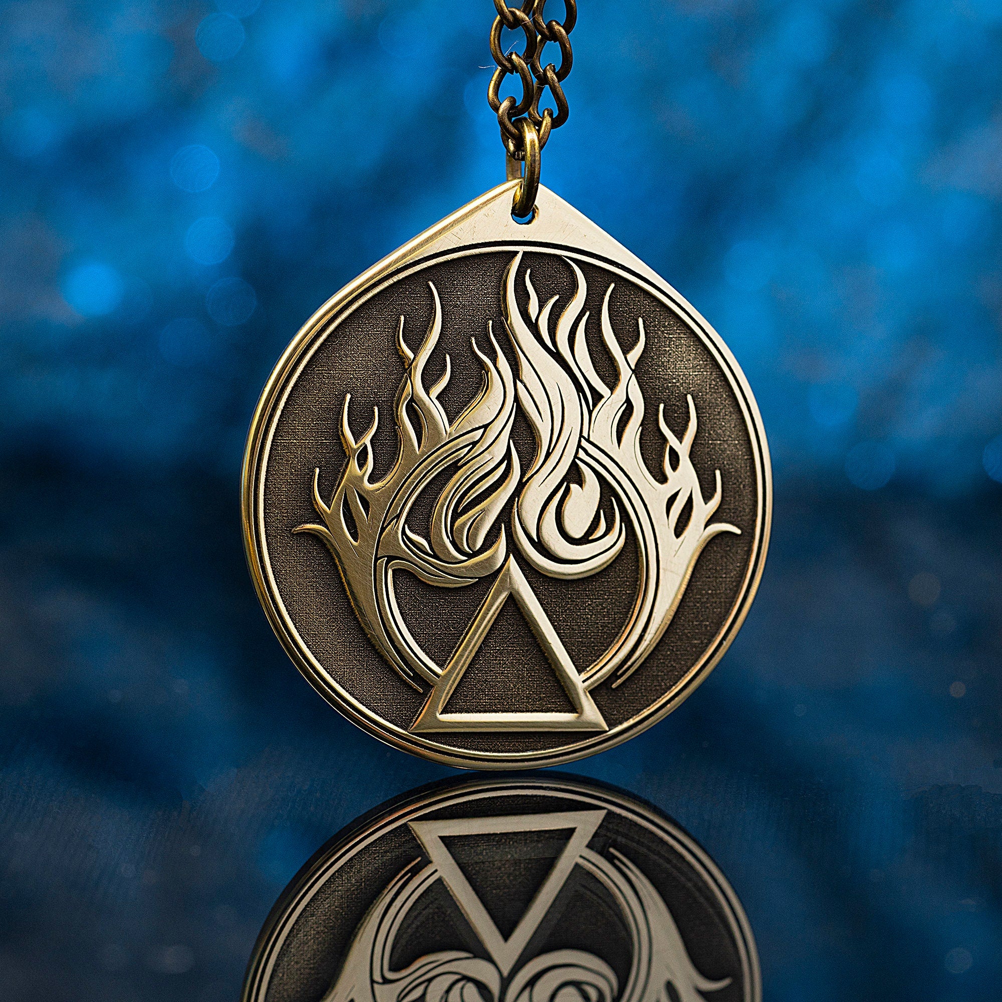 Fire Element Brass Pendant: Alchemy Kabbalah Amulet