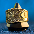 Sixth Pentacle of the Moon ring with engraved Solomon seal associated with rain, water magic, and lunar forces