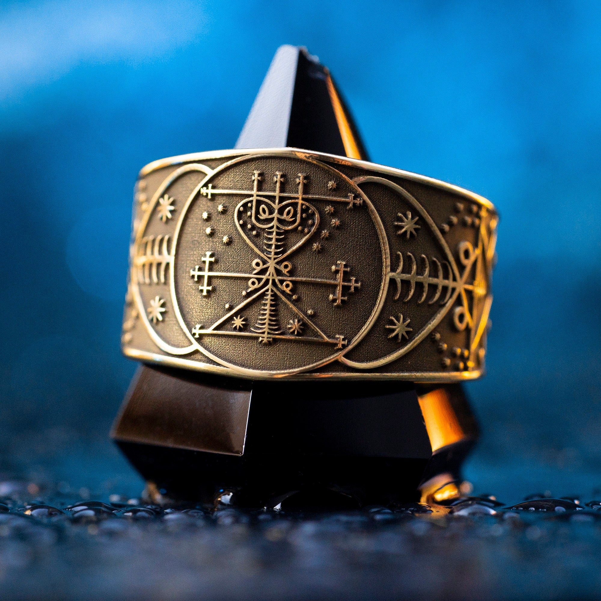Maman Brigitte Ring: Vodou Veve Seal Amulet - Adjustable Brass