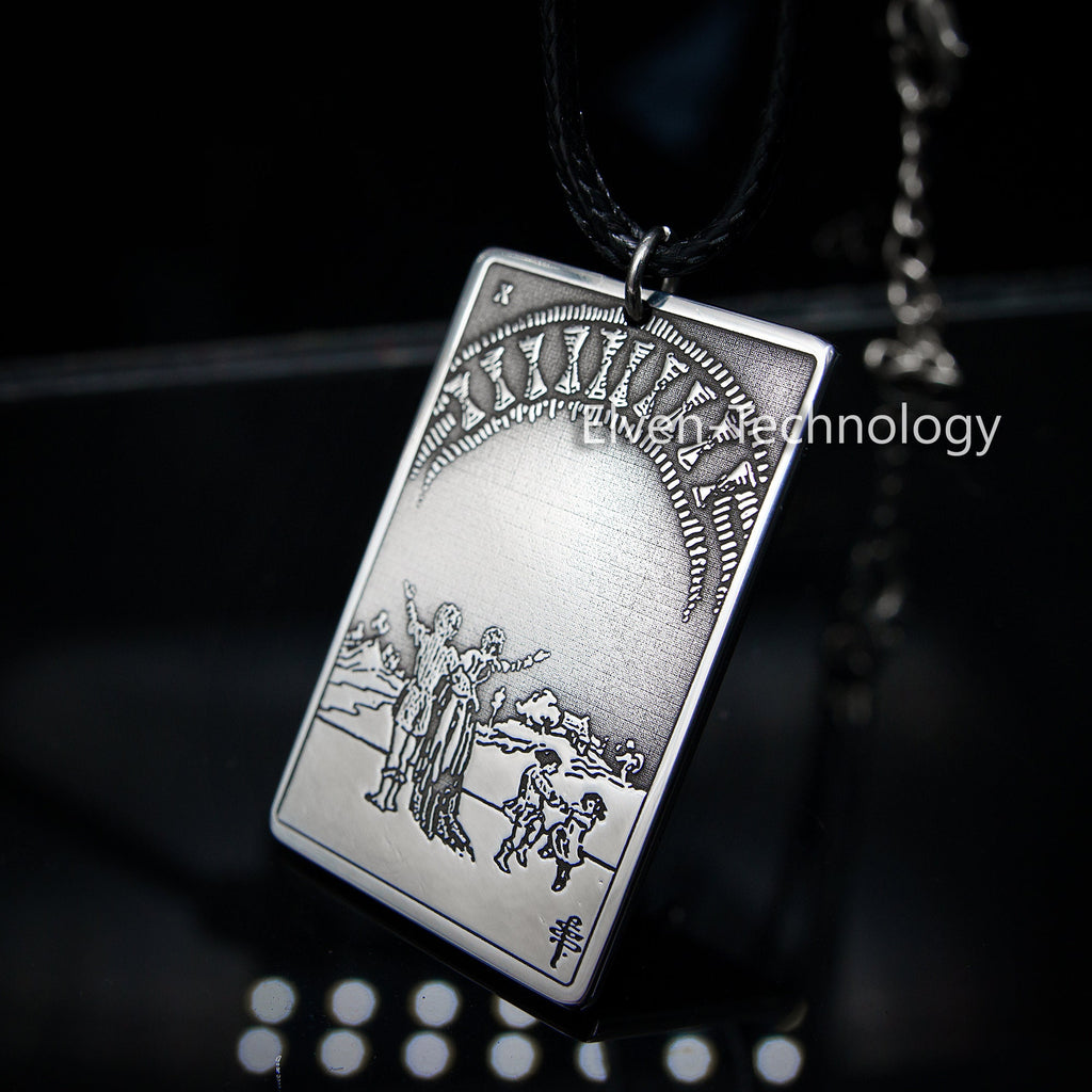 Ten of Cups Tarot Card Pendant: Stainless Steel Occult Amulet