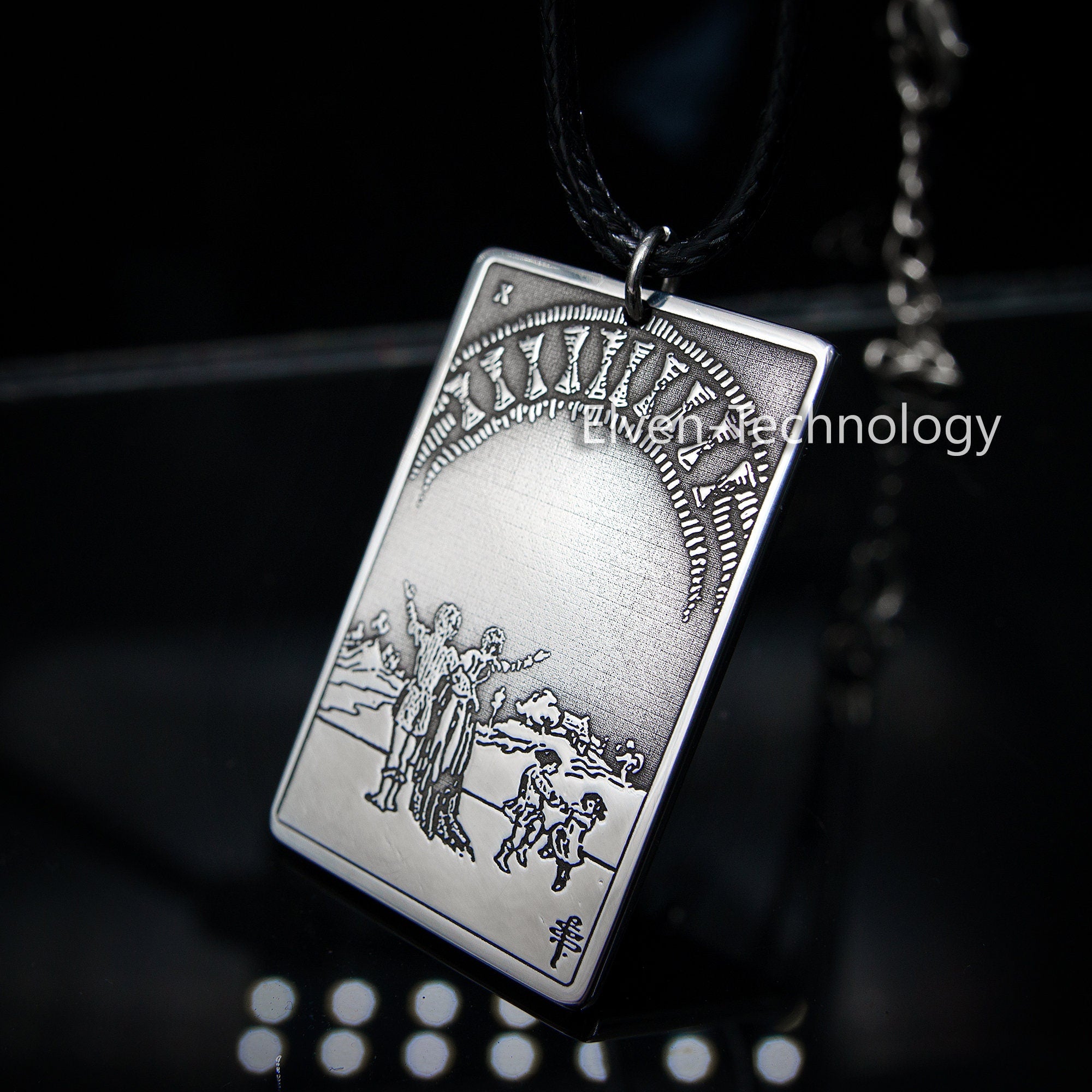 Ten of Cups Tarot Card Pendant: Stainless Steel Occult Amulet