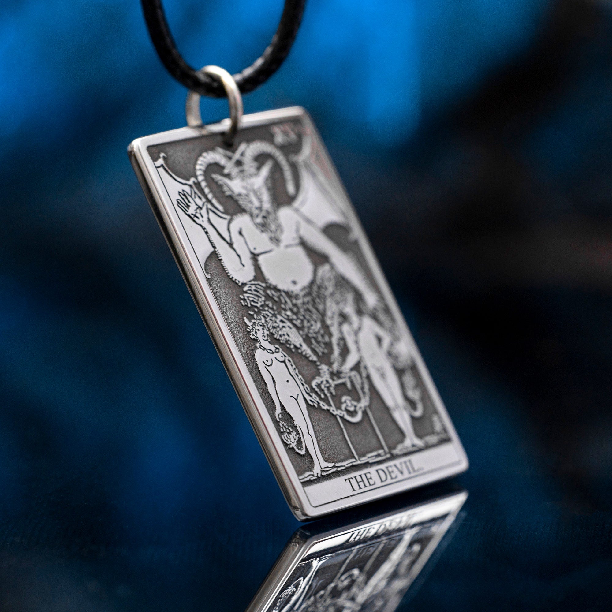 The Devil Tarot Card Pendant: Stainless Steel Occult Amulet