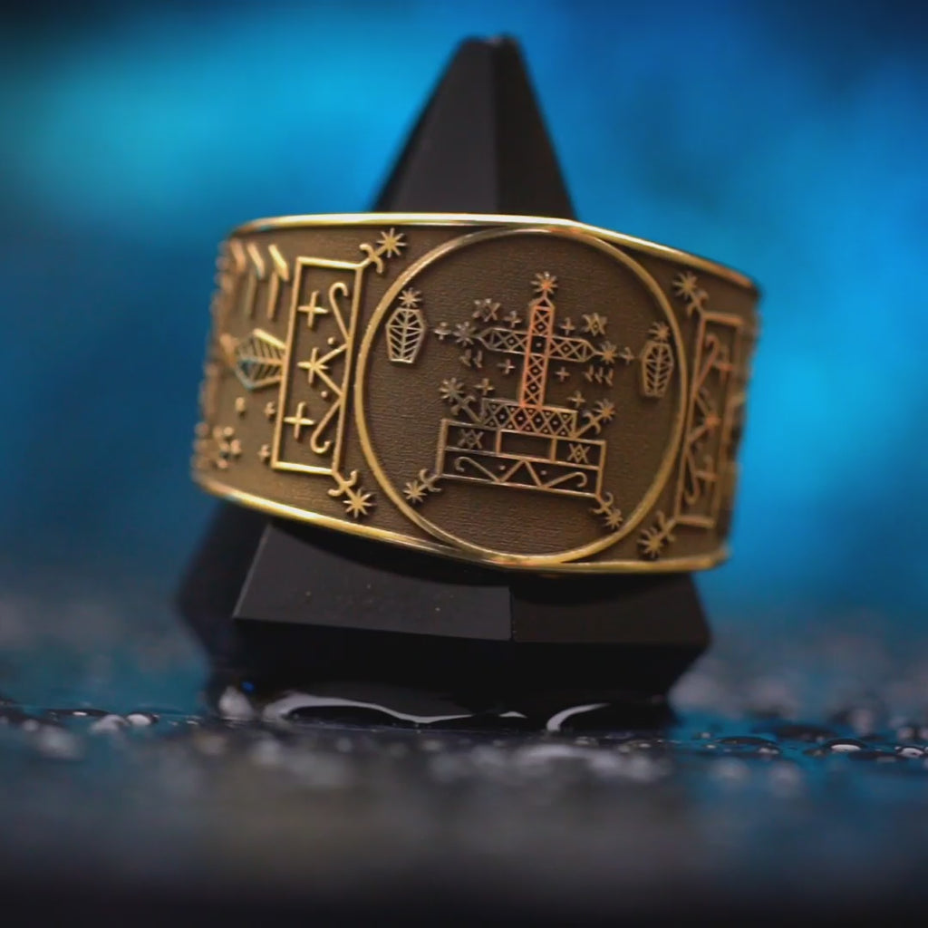 Baron Samedi Veve Ring: Vodou Spirit of Crossroads, Death and Protection Talisman