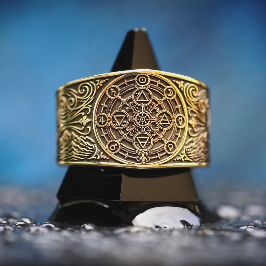 Alchemical Elements Ring: Seven Planetary Metals, Hermetic Occult Gothic Talisman, Celestial Astrology Cosmos