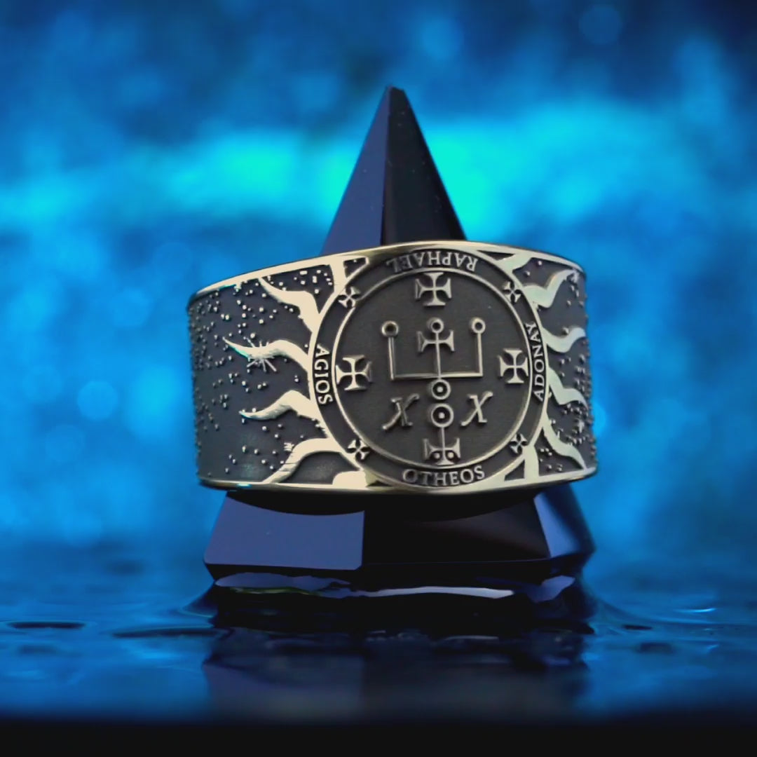Archangel Raphael Seal Ring: Spirit of Divine Knowledge, Solomon Goetia Kabbalah Amulet