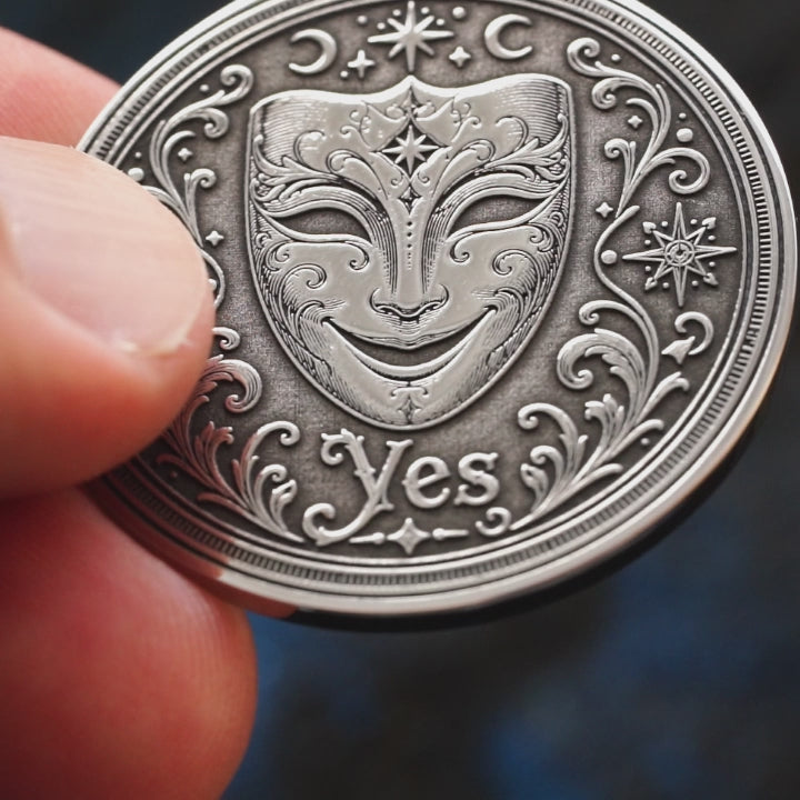 Theater Mask Decision Coin: Yes No Oracle Flip Token, Comedy Tragedy Talisman