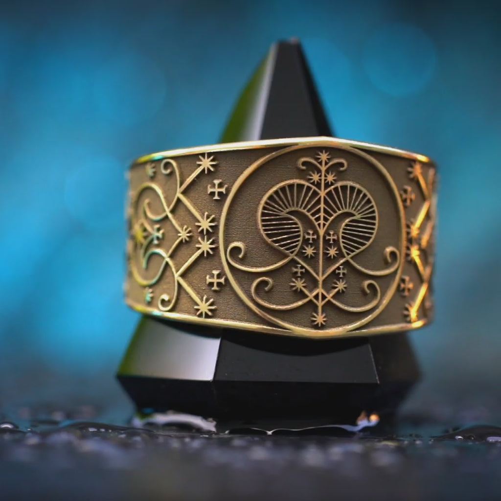 Oshun Ring: Goddess of Love and Prosperity, Yoruba Orisha Jewelry, Veve Voodoo Talisman
