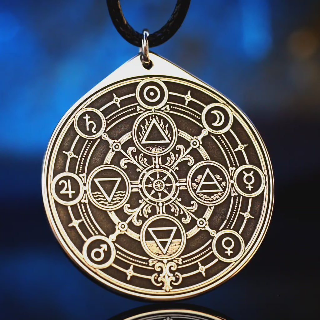 Alchemical Elements Pendant: Seven Planetary Metals, Hermetic Occult Talisman, Amulet Medallion, Astrology Cosmos